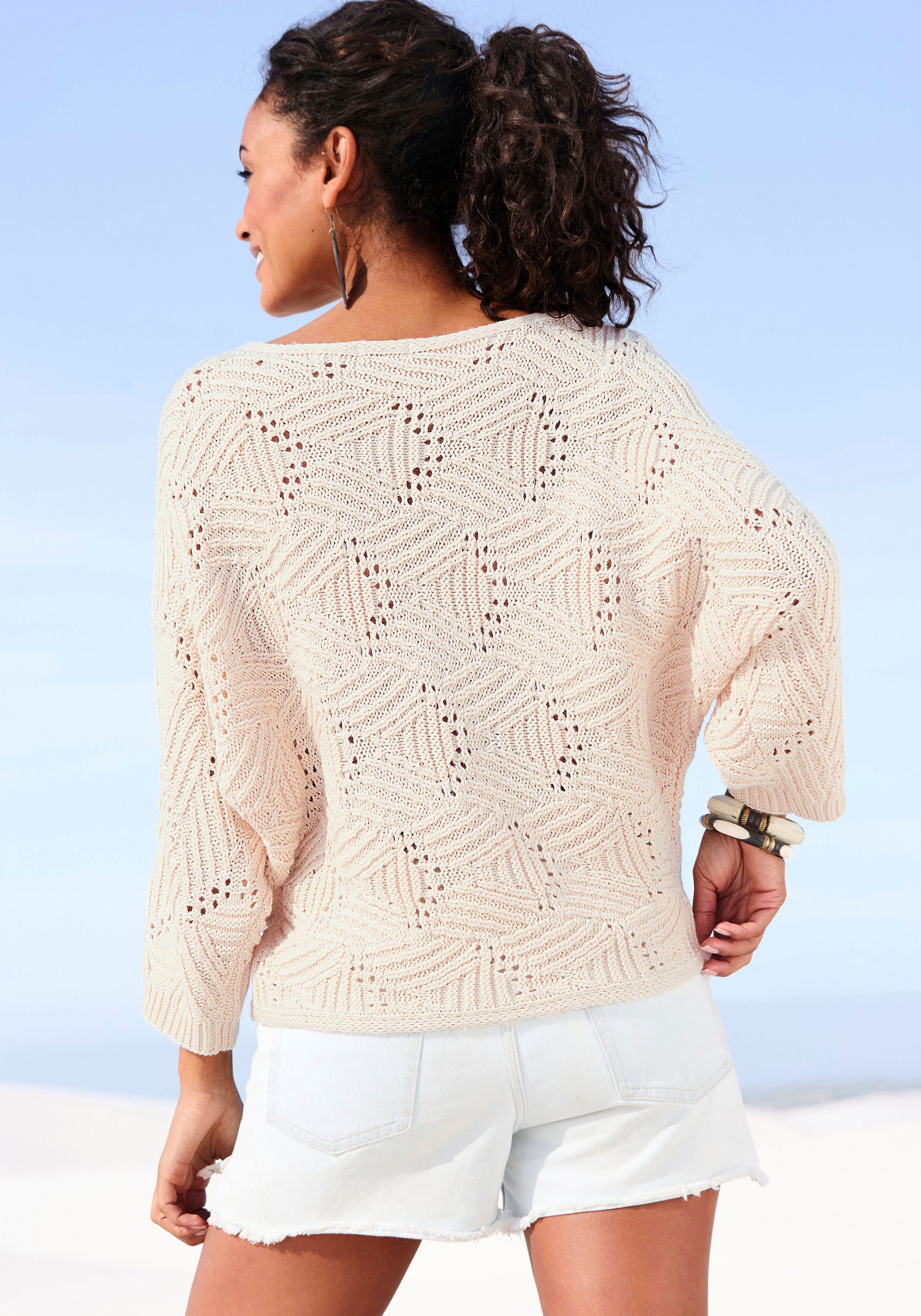 LASCANA Fledermauspullover mit aufwendigem Strickmuster, Lochstrickmuster modischer Ajourpullover, Oversize-Pullover, Strickpullover, Frühling – Bild 3 von 5