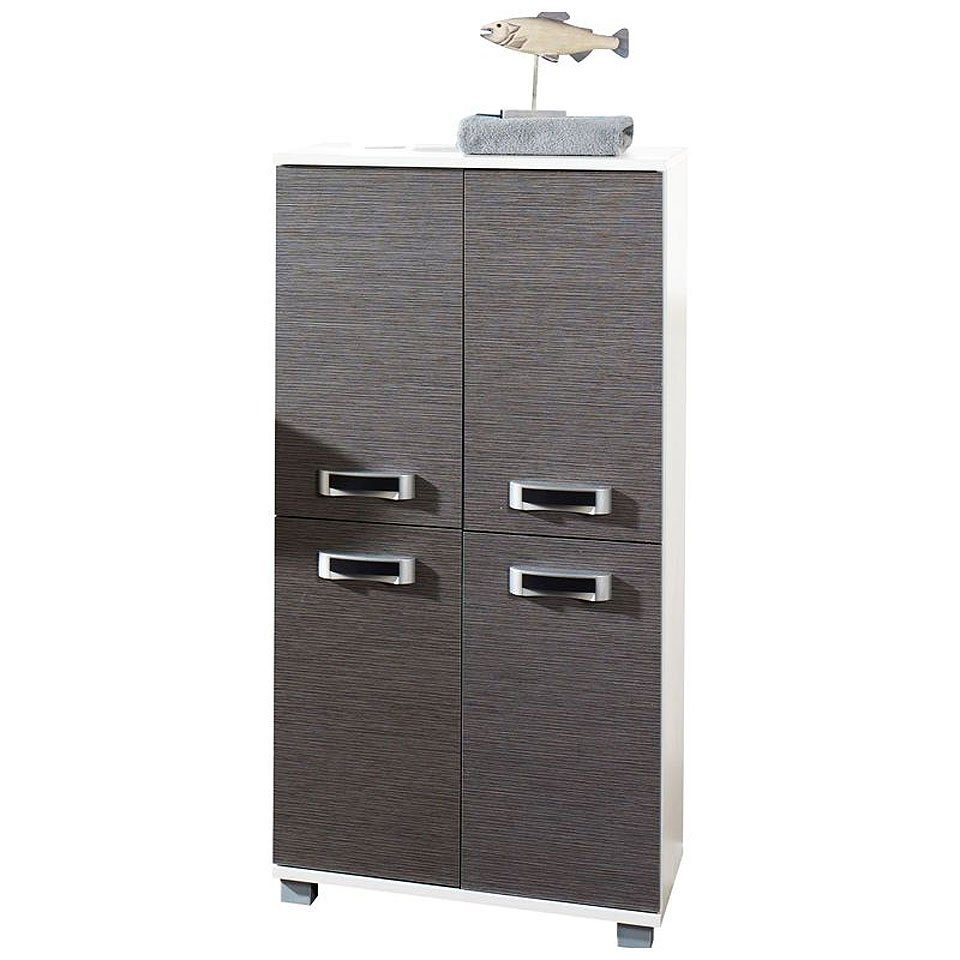 Lomadox Hochschrank CAEN-04 Badezimmer-Möbel Highboard mit 4 Türen esche grau 59,8x116,9x32,6cm