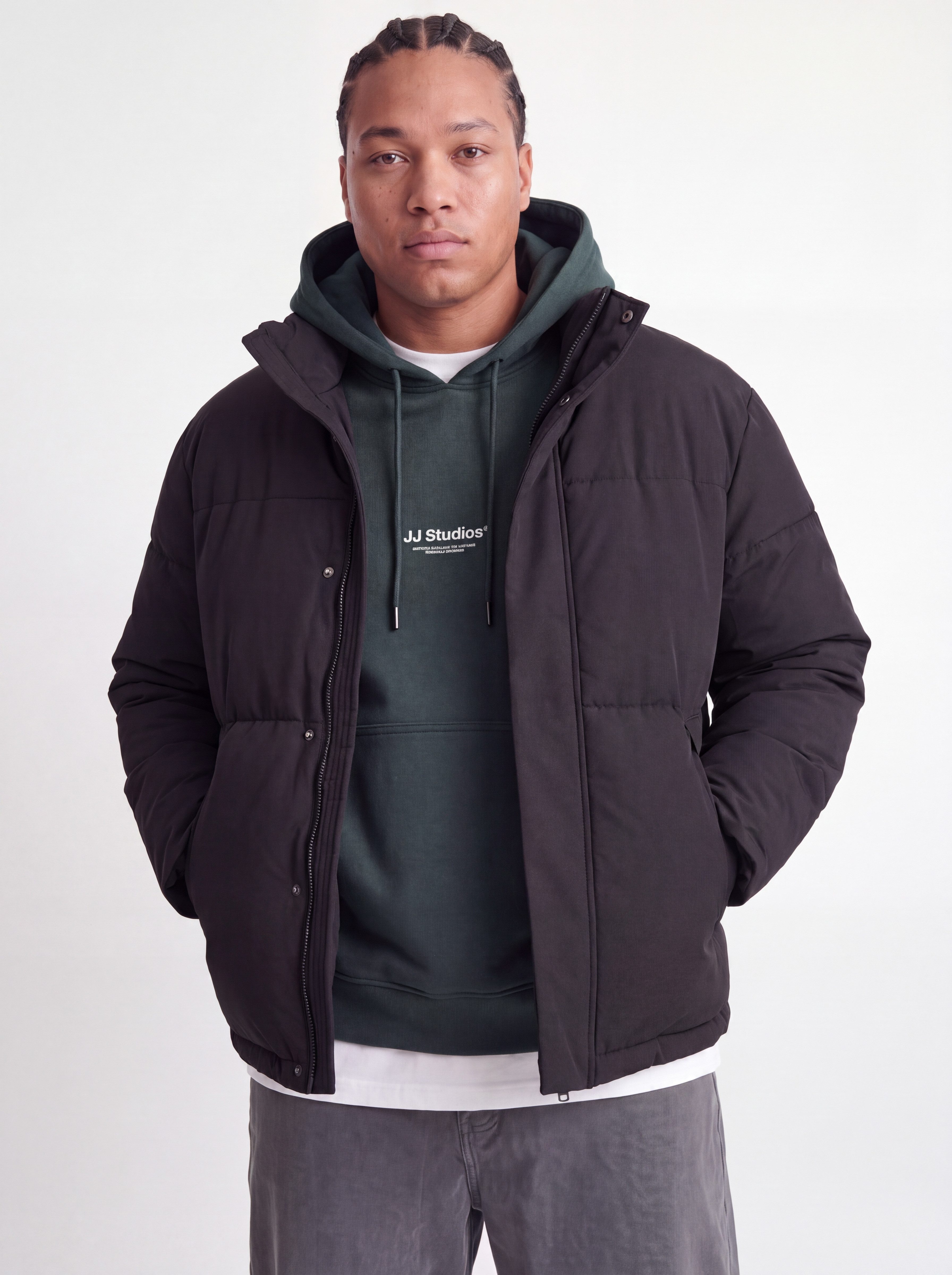 Jack & Jones PlusSize Steppjacke JJESOHO PUFFER COLLAR AW26 SN PLS Kunstfaser, mit verdecktem Reißverschluss