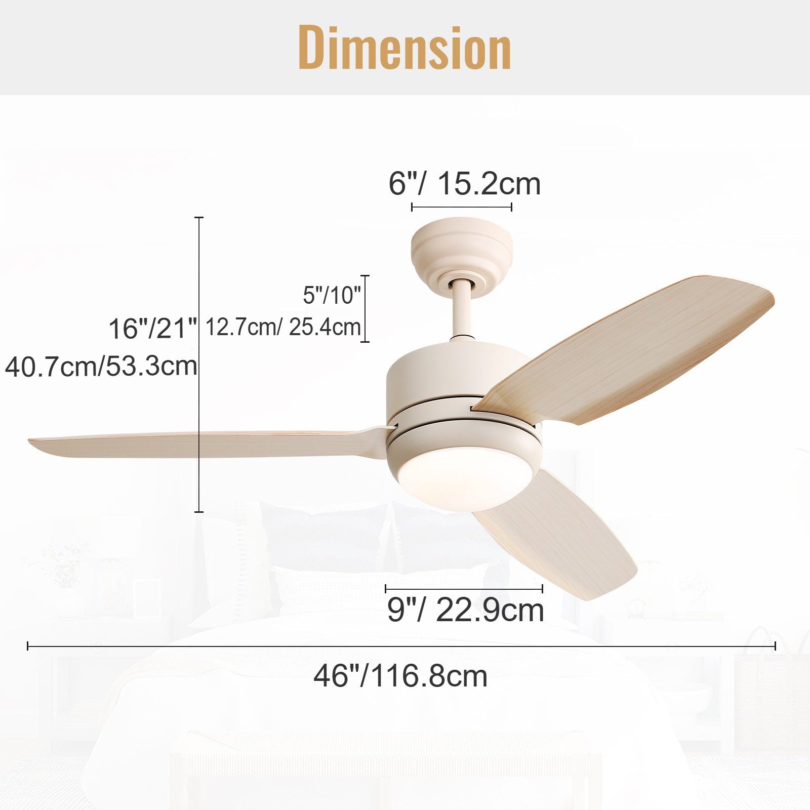 Sofucor Deckenventilator mit LED-Beleuchtung und Fernbedienung, 117 cm, DC, günstig online kaufen