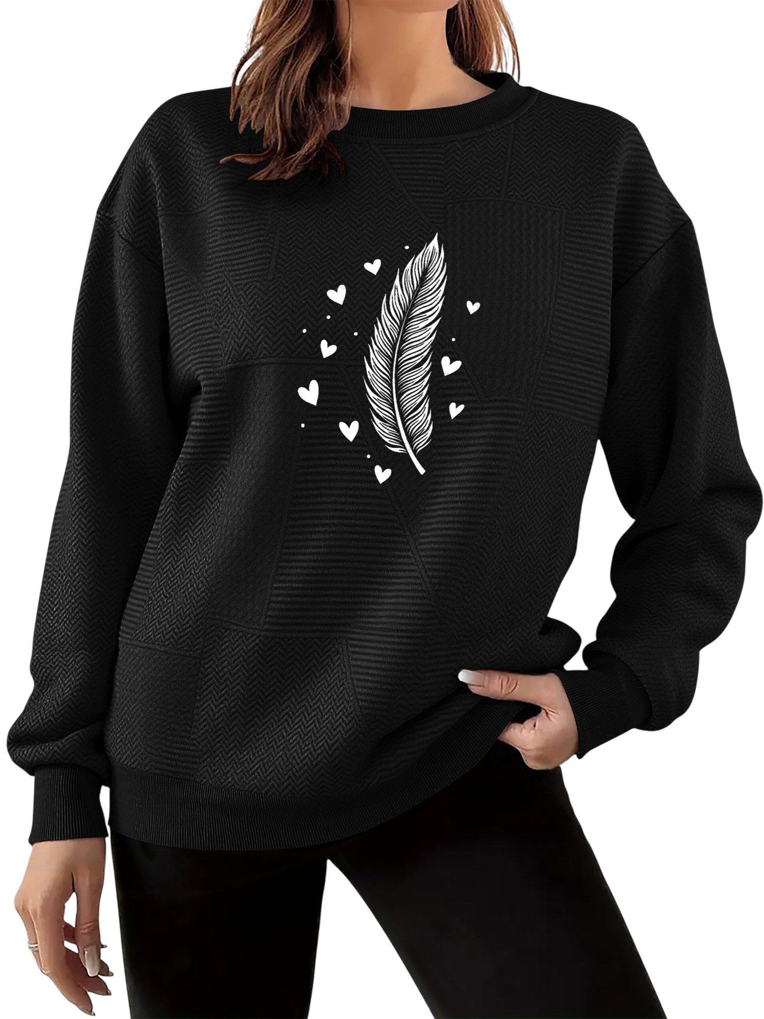 PYLIKE Rundhalspullover Bequemer Damen Print Pullover mit Weitschnitt und D günstig online kaufen