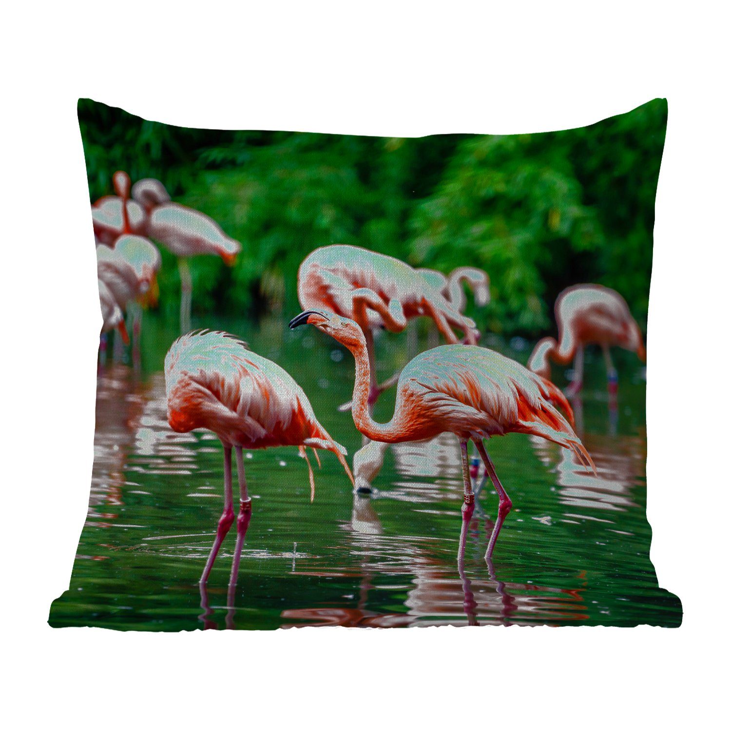 MuchoWow Dekokissen Flamingo - Tropisch - Vogel - Wasser - Rosa, Kissenbezüge, Kissenhülle, Dekokissen, Dekokissenbezug, Outdoor