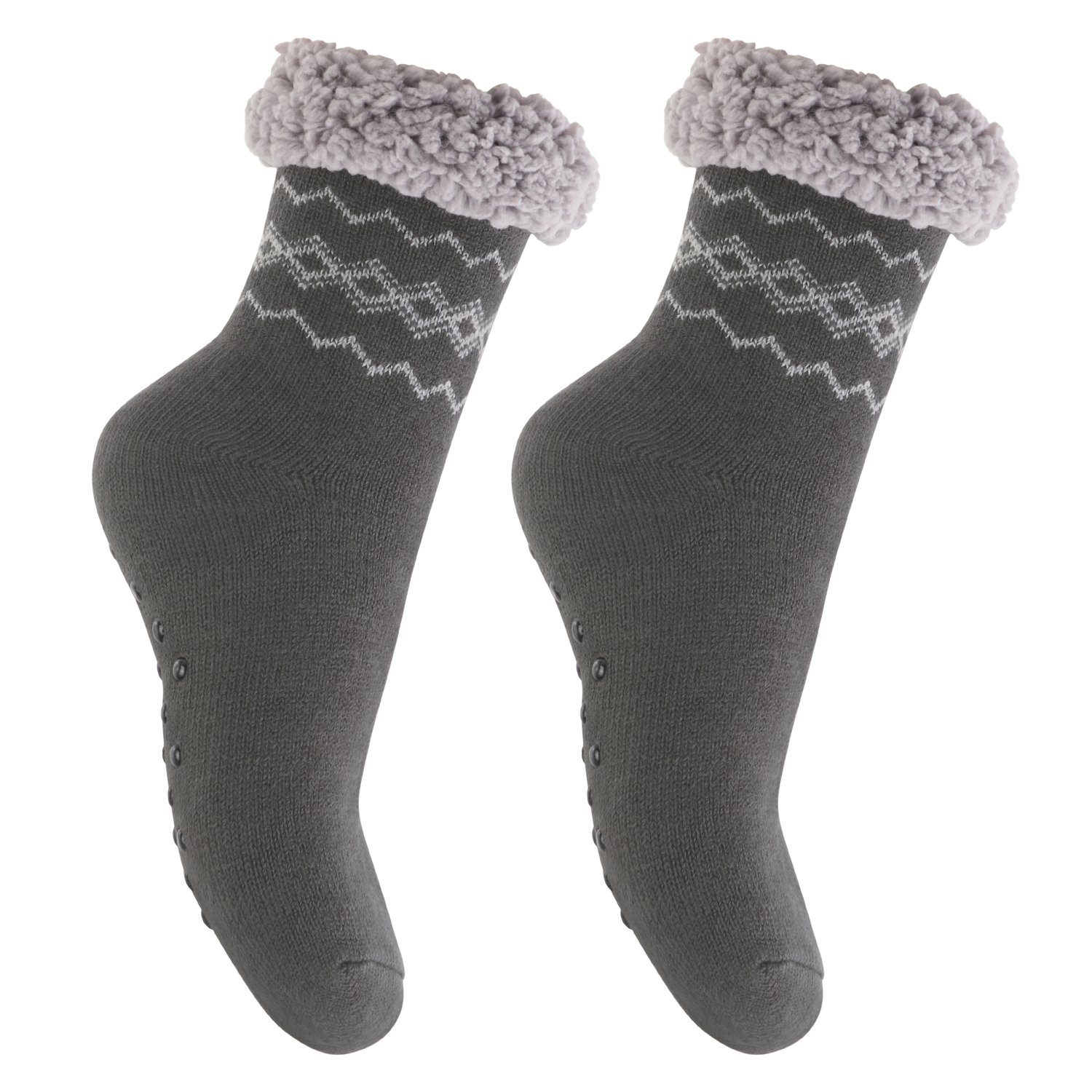 Footstar ABS-Socken Winter Haussocken für Damen & Herren (1/2 Paar) Kuschelsocken 2x Anthrazit