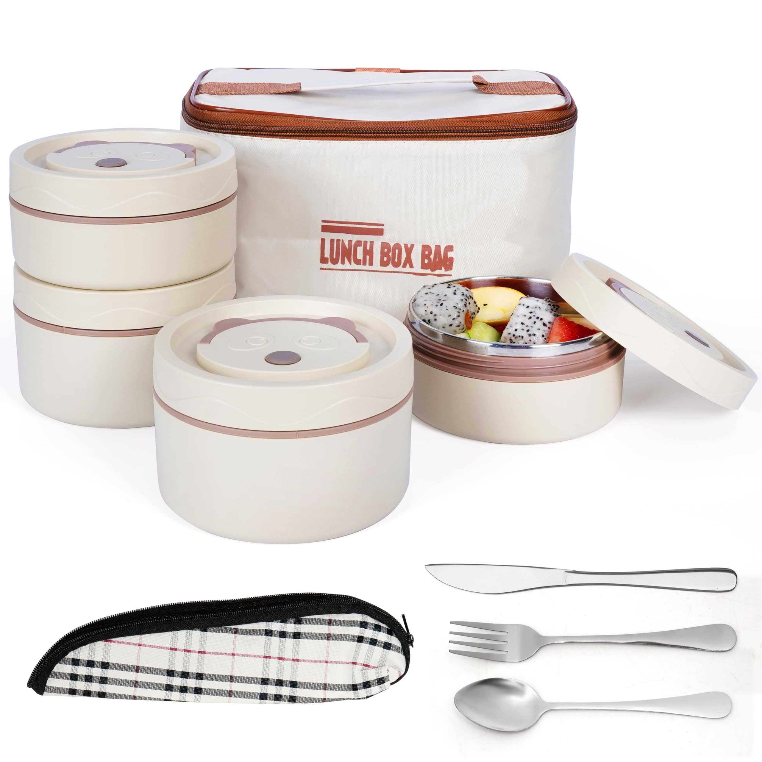 Kühlakku Belle Vous 5-teiliges tragbares isoliertes Lunchbox-Set mit Besteck -