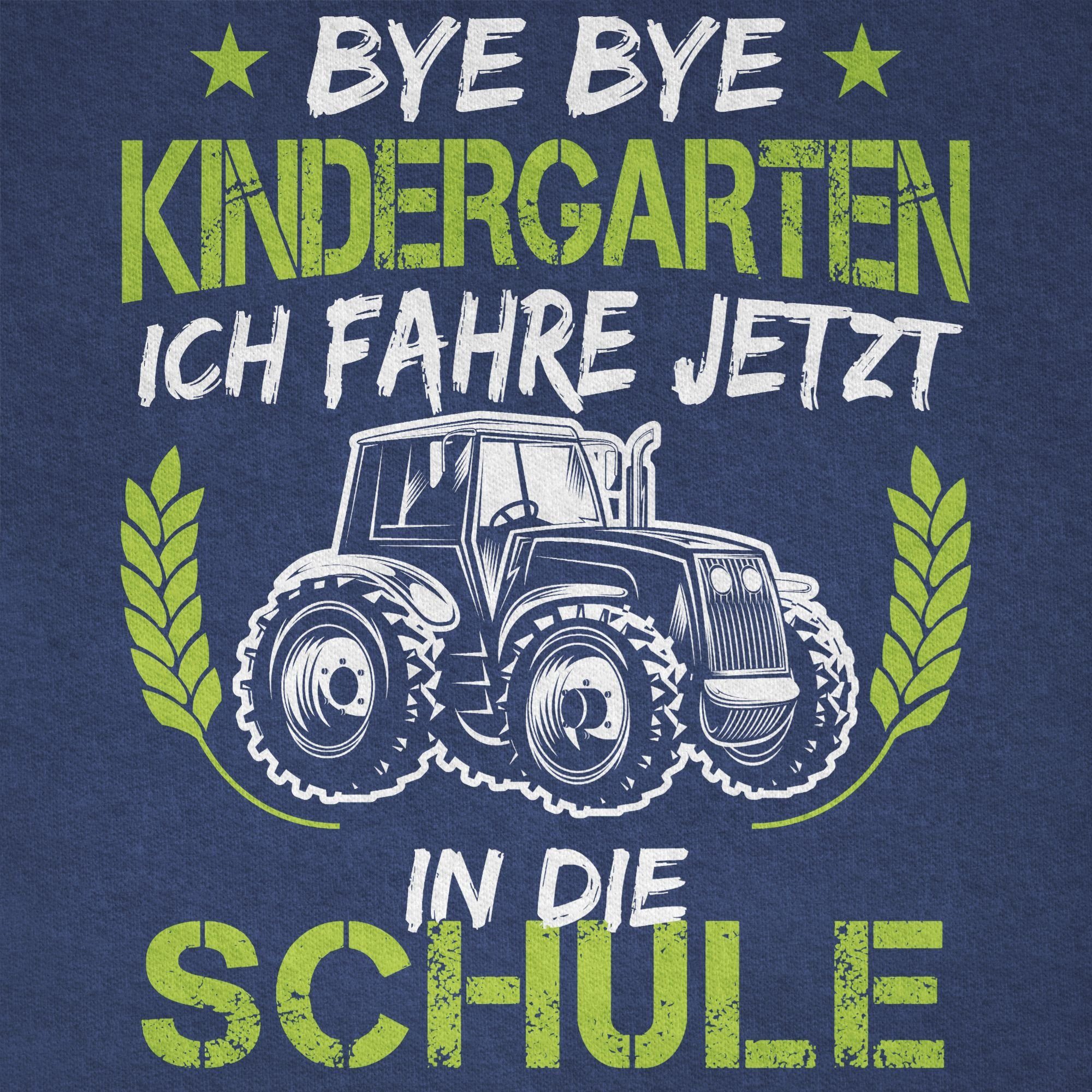 Traktor Weiß Junge in Schulanfang 03 die T-Shirt fahre jetzt Bye ich Schule Geschenke Shirtracer Meliert Bye Einschulung Kindergarten Dunkelblau Grün