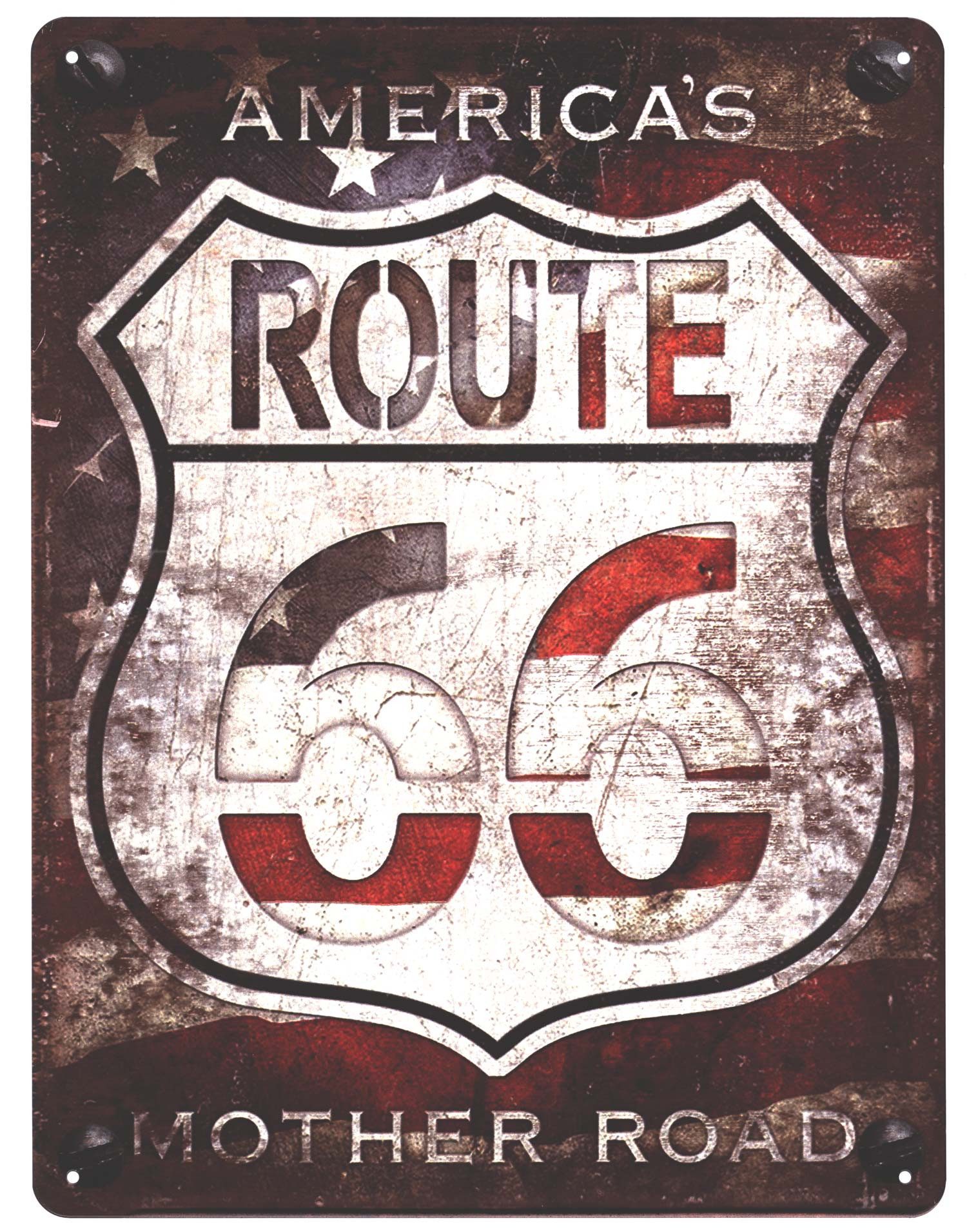 Moritz Metallschild Blechschild America´s Mother Road Route 66, (Einzeln), 25 x 33 cm Vintage Retro Deko Schild Metallschild Wandbild Schild