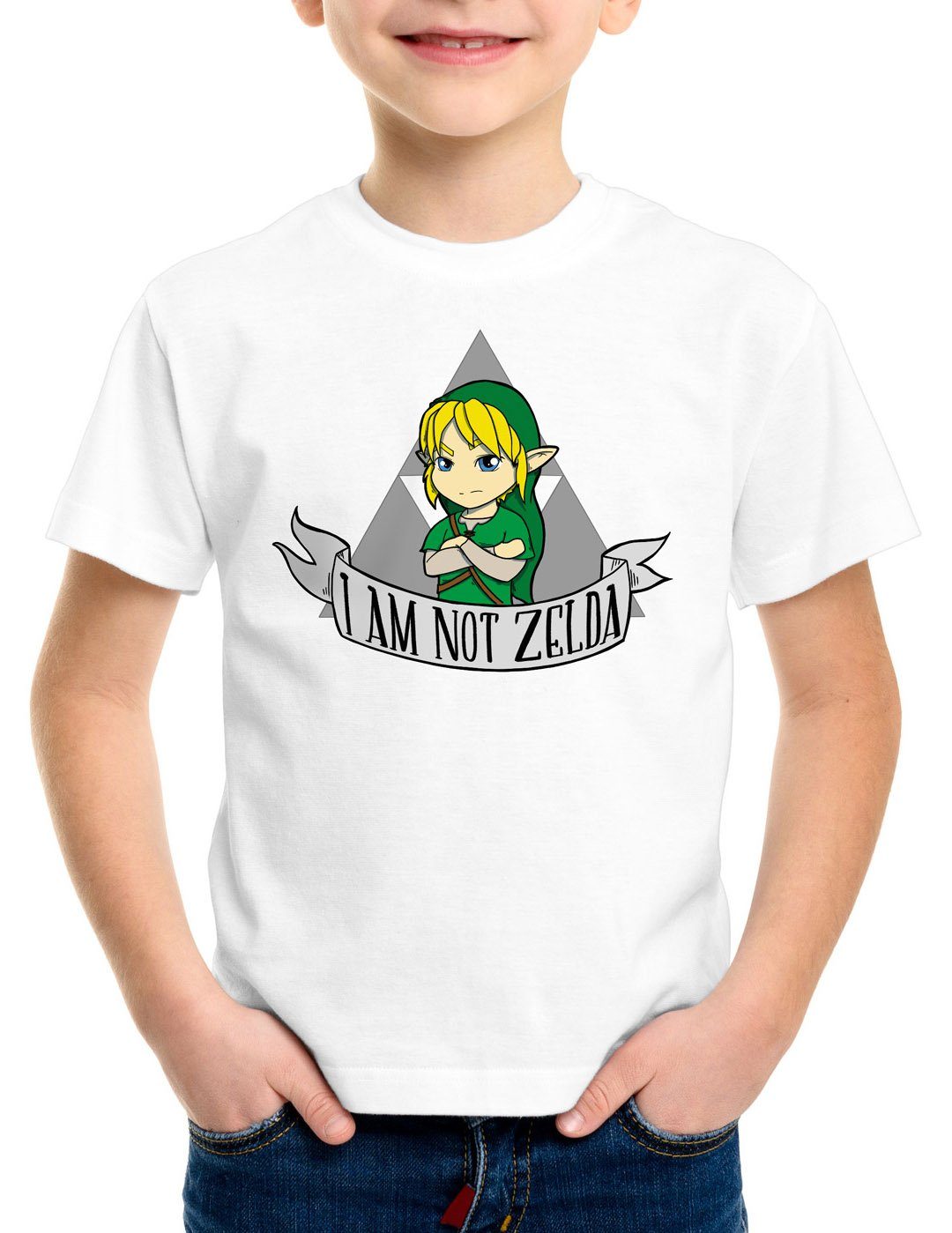 style3 Print-Shirt Kinder T-Shirt I am not Zelda link hyrule gamer weiß