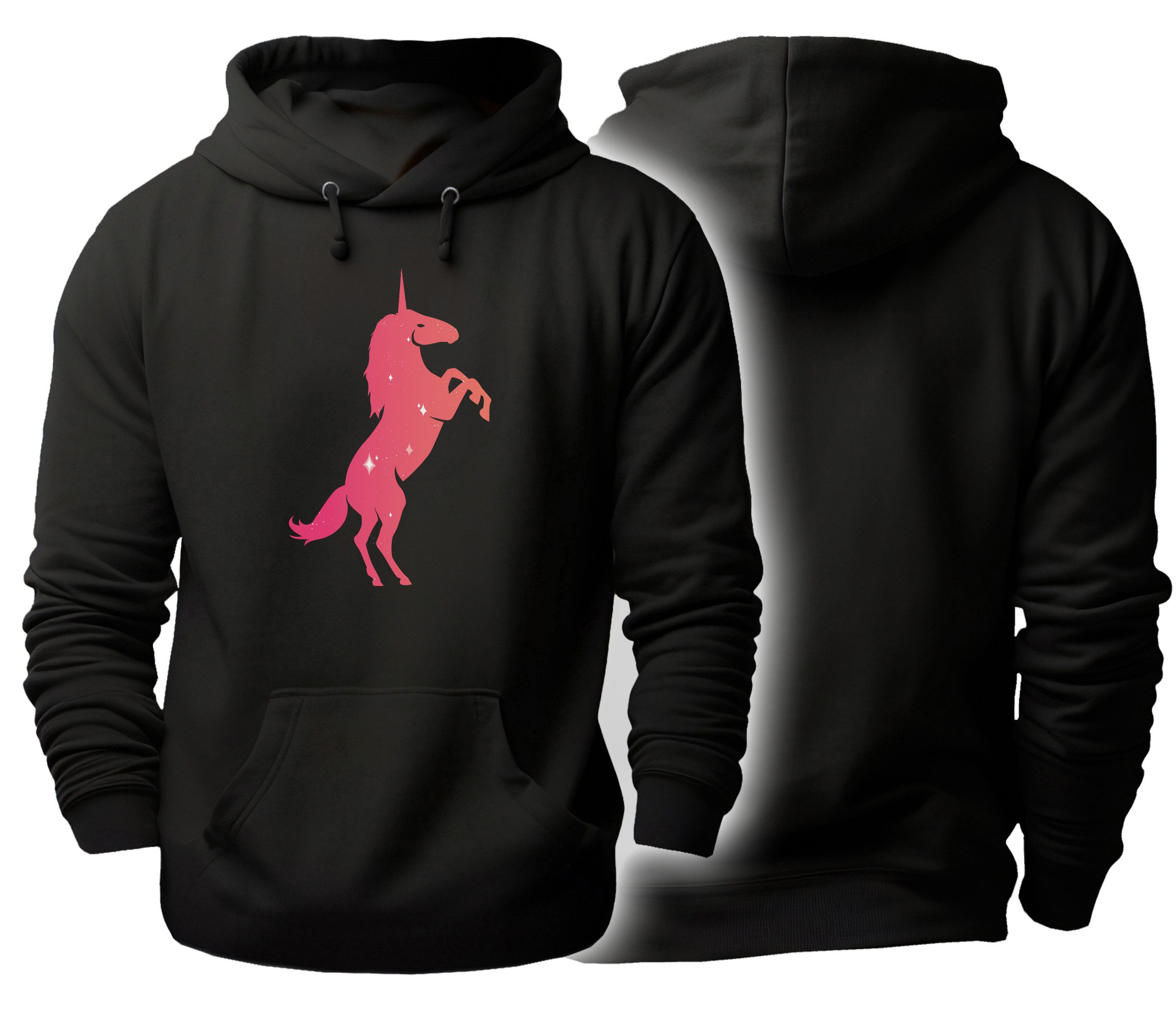 MyDesign24 Hoodie Einhorn Kapuzen Pulli - Pinkes Einhorn Herren und Damen Kapuzensweater mit Einhorn Print i189