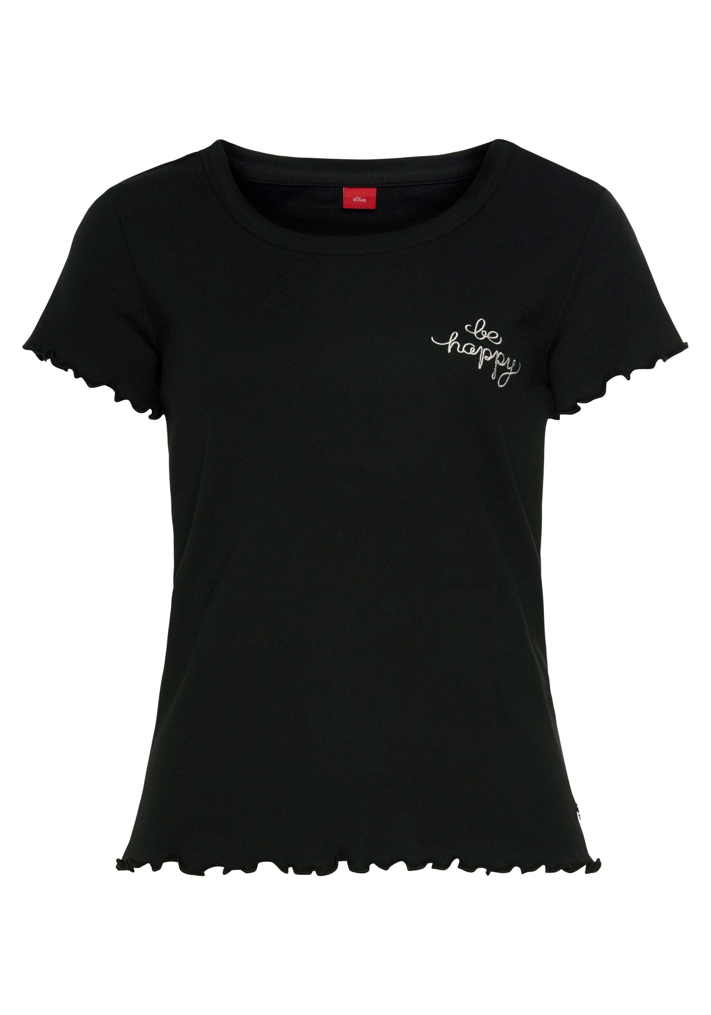 Kräuselsaum T-Shirt mit s.Oliver schwarz