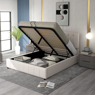 Sweiko Polsterbett, Doppelbett mit höhenverstellbarem kopfteil und Lattenrost, 140x200 cm