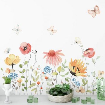 AUKUU Wandtattoo 30x60cm Aquarell Schmetterling Blumen Wandaufkleber, Schlafzimmer Wohnzimmer Sofa TV Hintergrund Wanddekoration