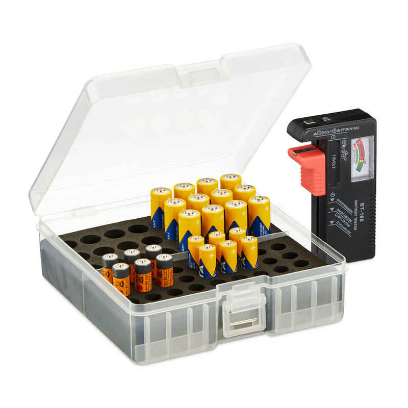 relaxdays Batteriebox Batteriebox mit Tester