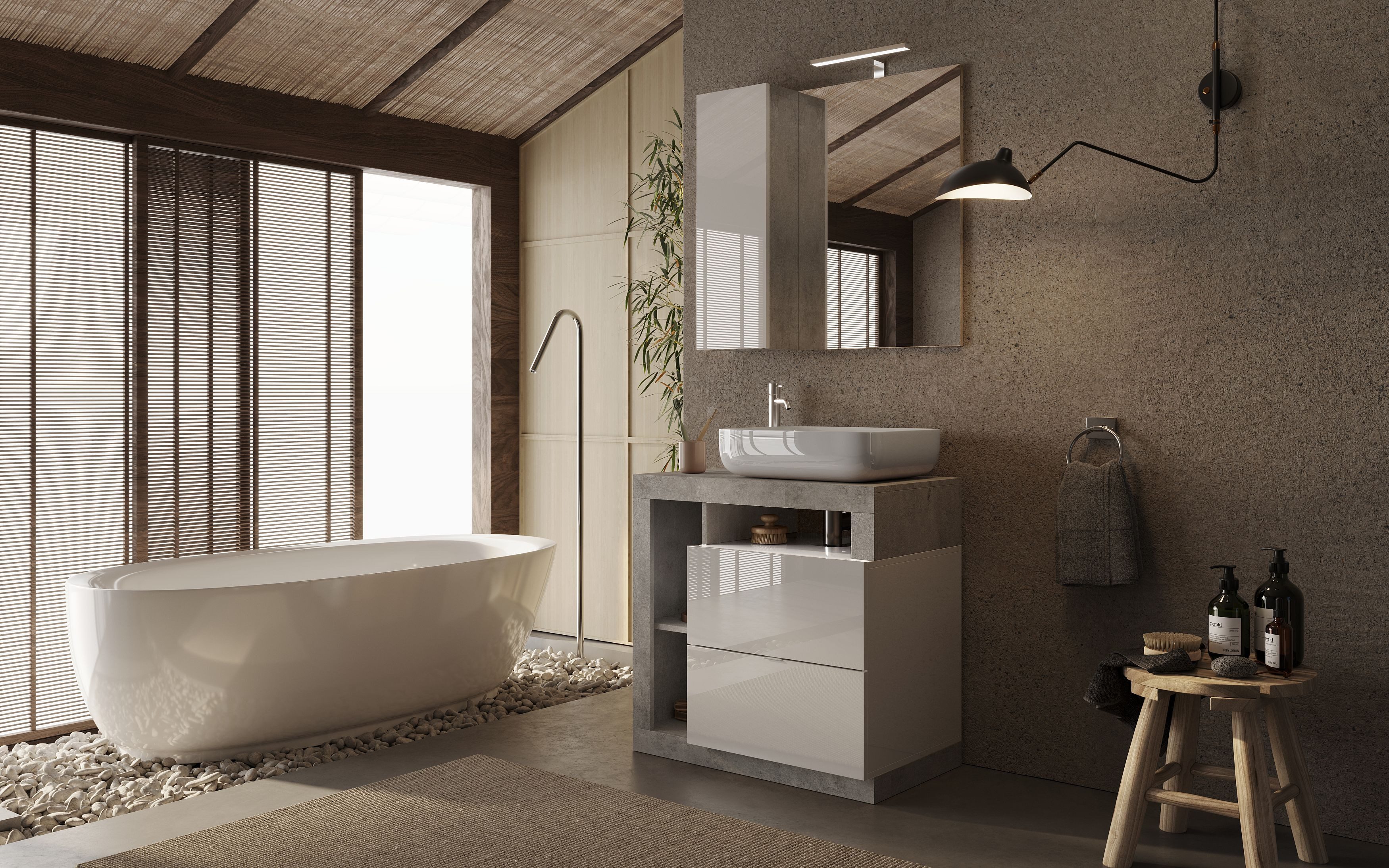 welltime Badmöbel-Set Hamburg, Badezimmerset 2tlg. Breite 79 cm, Badmöbel, Waschtisch inkl., (Spar-Set, 2-St), Waschbecken, Spiegelschrank mit LED Aufbauleuchte, Soft-Close-Funktion