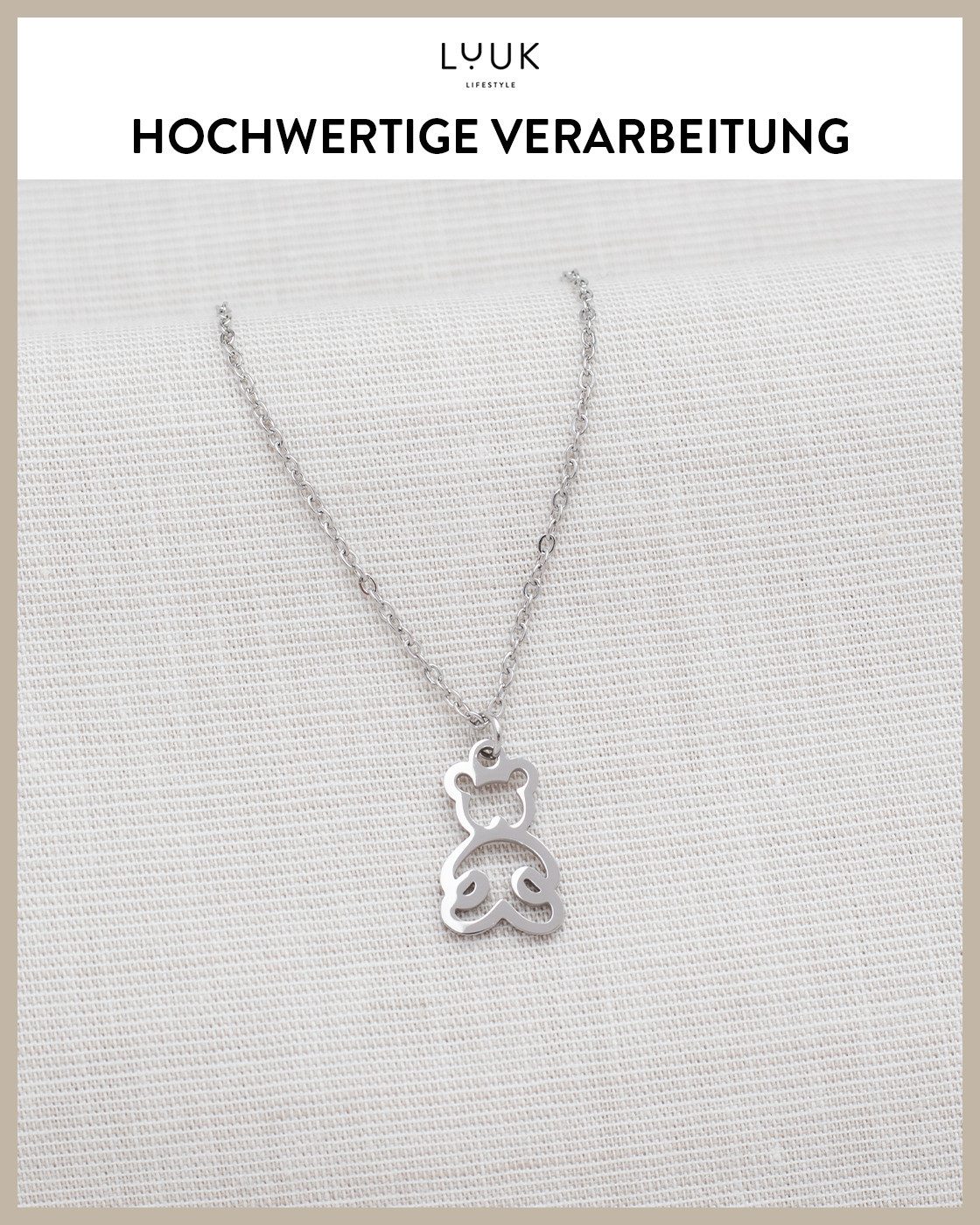 LUUK LIFESTYLE Kette mit Anhänger Teddy, mit HAPPINESS Spruchkarte, minimalistisch