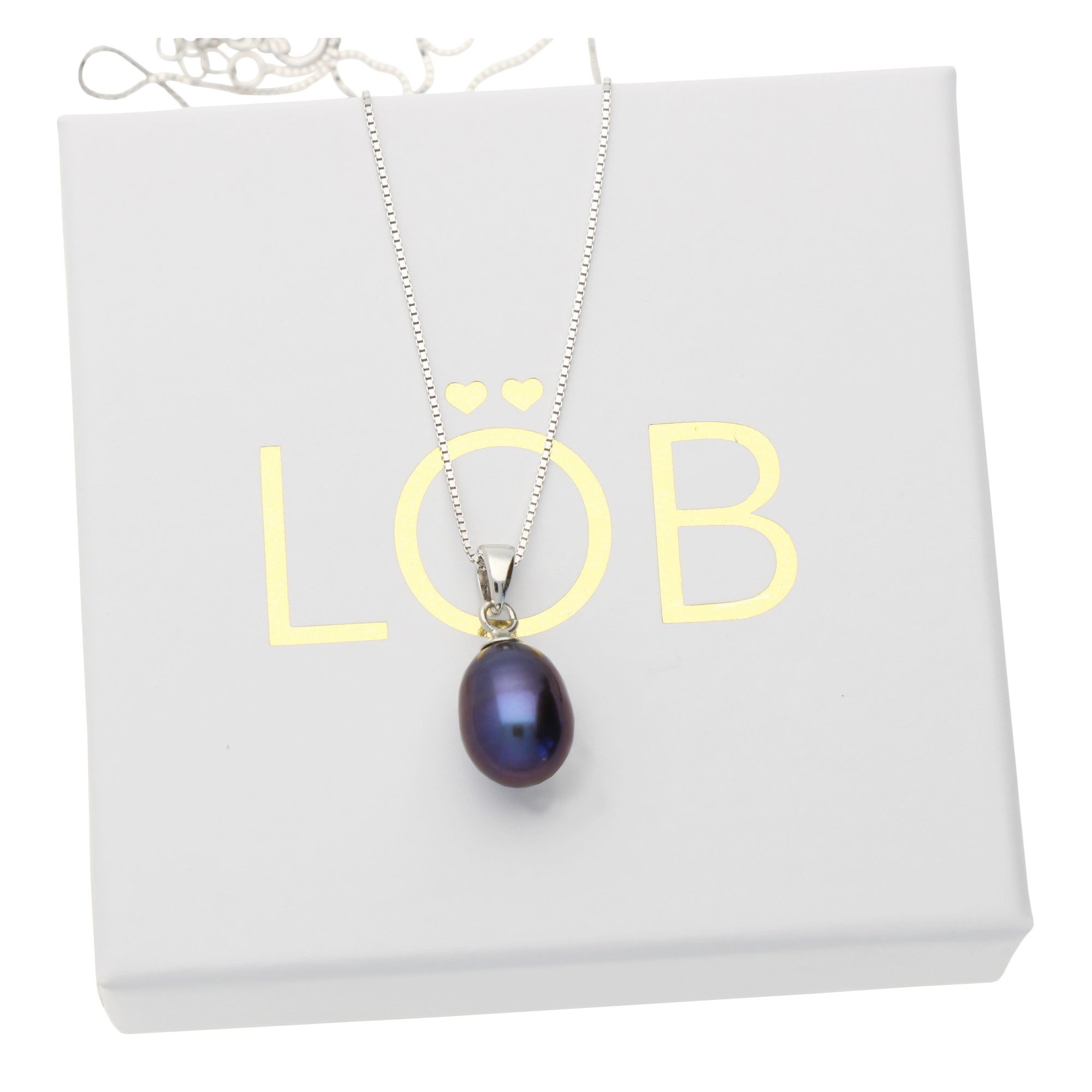 LÖB Kette mit Anhänger 925 Silber Halskette Zuchtperle Echte Tropfen Perlen Anhänger Schwarz (Geschenke für Frauen Damen Beste Freundin Mutter Mama Ehefrau Oma  – Bild 3 von 4