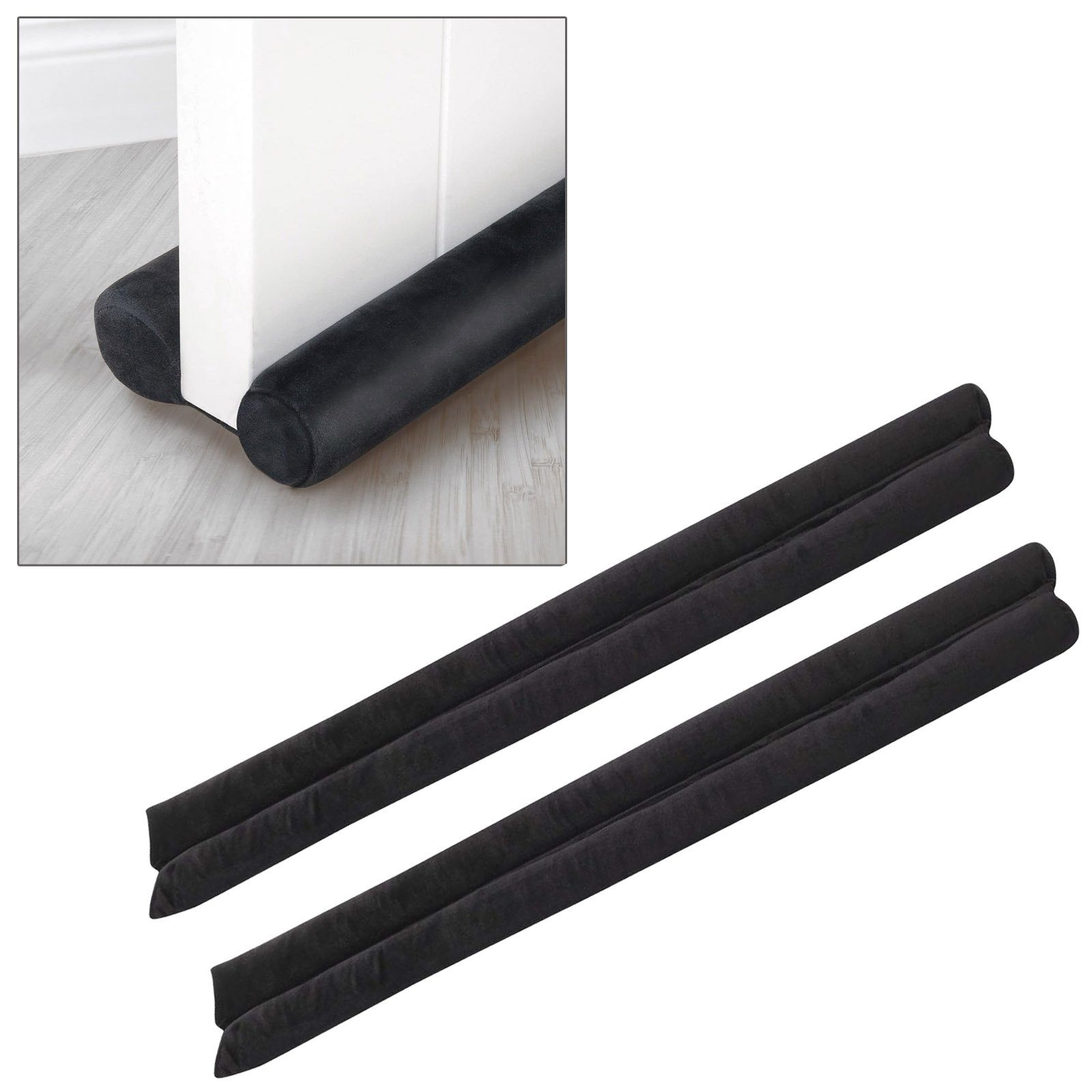 VOSSBACH Zugluftstopper Tür Windstopper Türdichtung Türisolierung Dichtung Isolierung, 2-tlg., Mikrofaser Schwarz mit Doppeldichtung