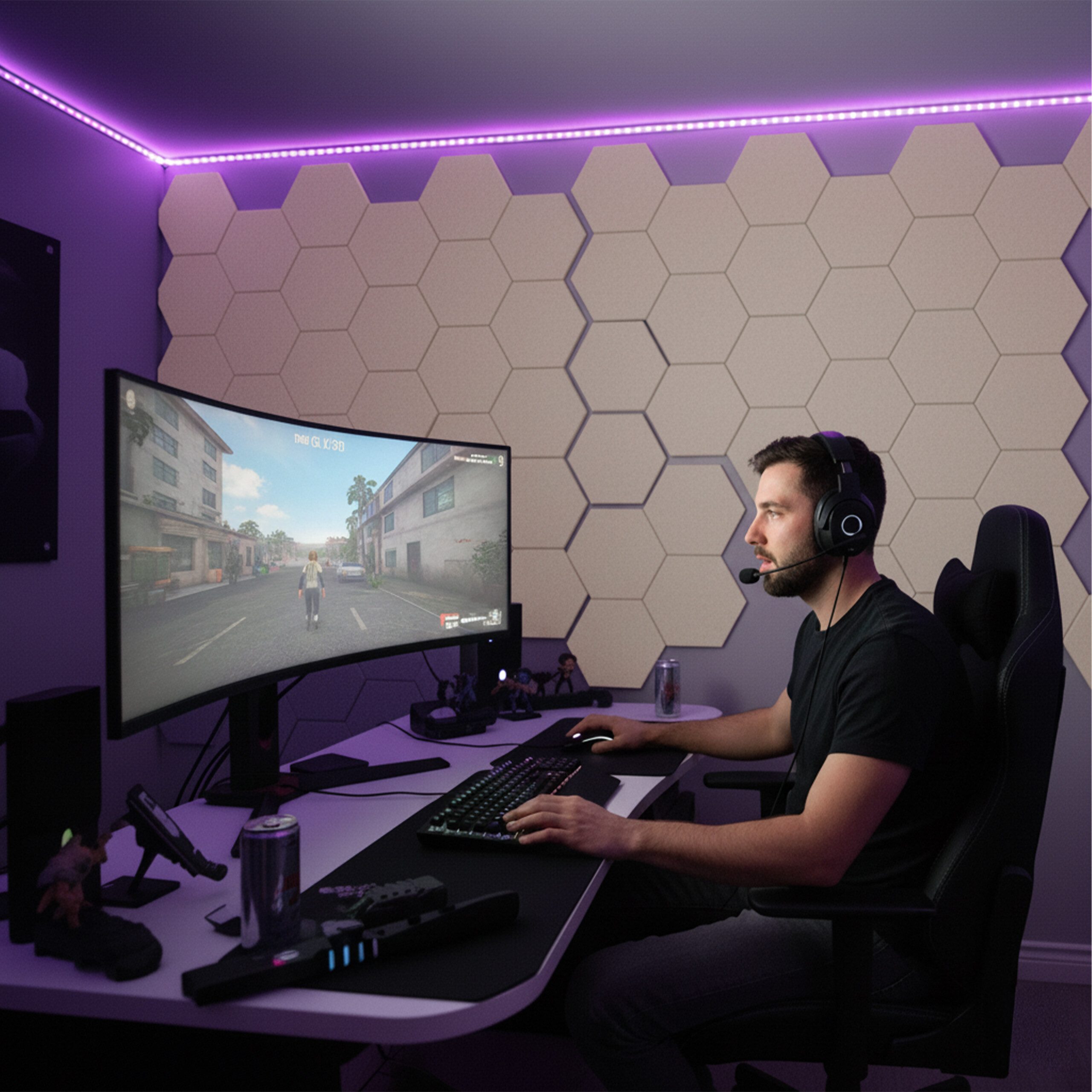 relaxdays Akustikplatte Hexagon Akustikplatten Set selbstklebend, (18-St), Beige