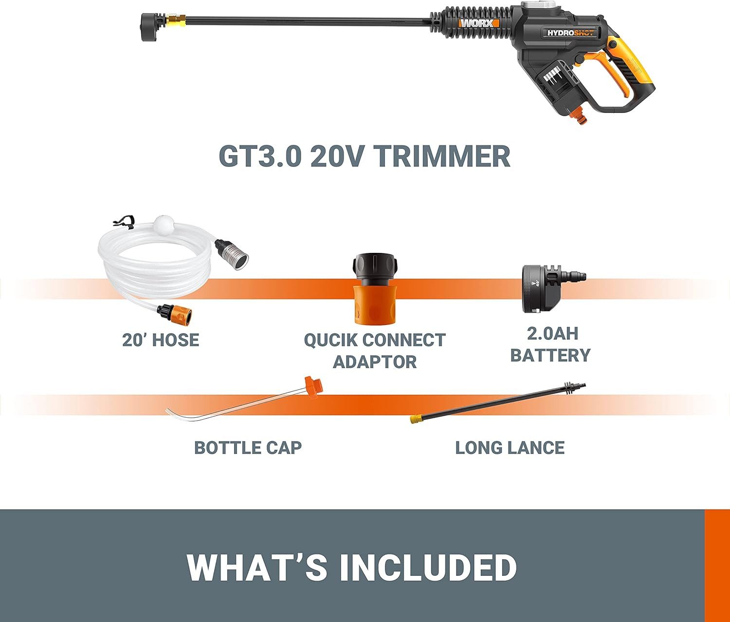 Worx Akku-Hochdruckreiniger WORX Akku - Hochdruckreiniger Hydroshot WG630E.9 20V ohne Akku, Druck max: 25,00 bar