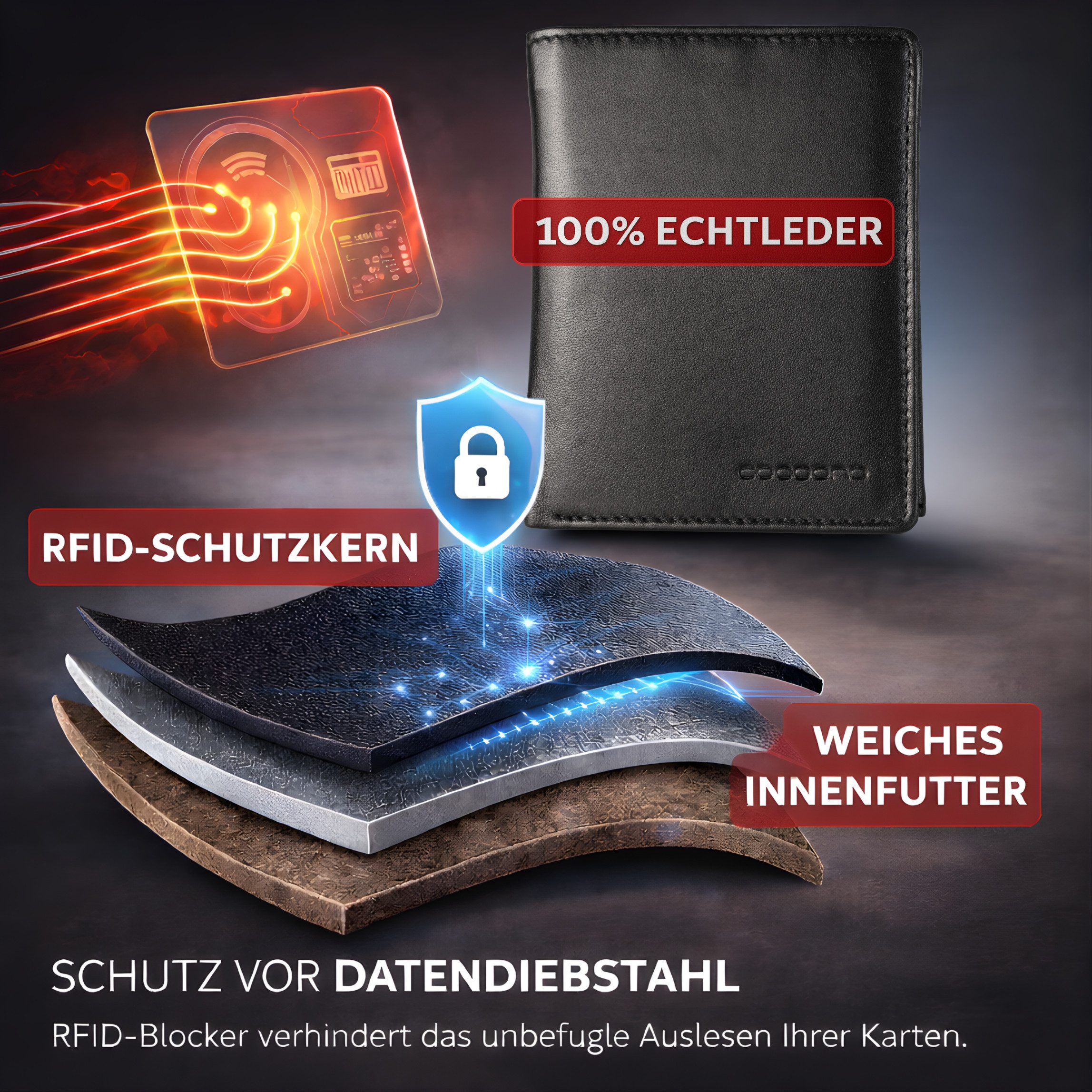 cocoono Geldbörse Herren Geldbörse Echtleder RFID-Schutz mit Münzfach, Leder – Bild 2 von 5