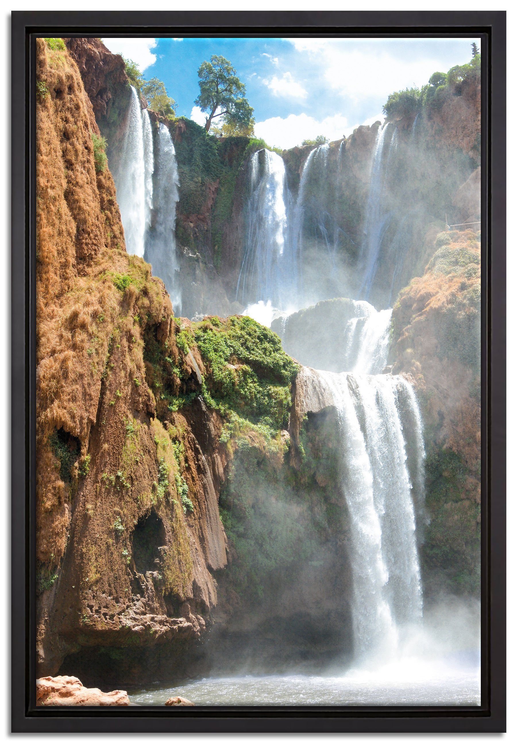 Pixxprint Leinwandbild Spektakulärer Wasserfall, Wanddekoration (1 St), Leinwandbild fertig bespannt, in einem Schattenfugen-Bilderrahmen gefasst, inkl. Zackenaufhänger