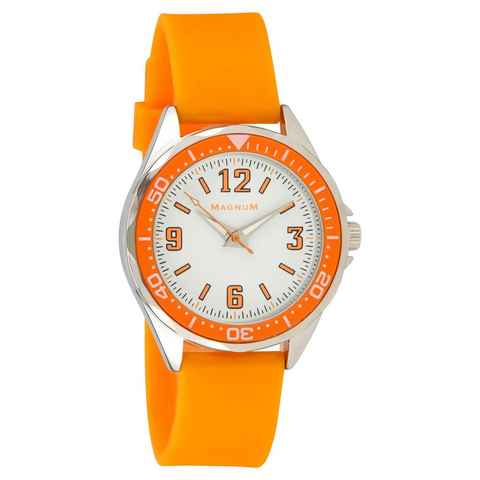 Magnum Quarzuhr Magnum Damenarmbanduhr mit Silikonarmband, Armbanduhr Analog Weiß Orange