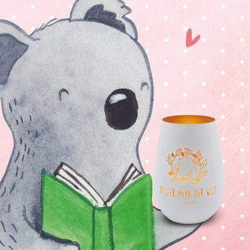 Mr. & Mrs. Panda Windlicht Bär König - Weiß - Geschenk, Teelicht aus Glas, bester Papa, weltbest (1 St), Matteffekt