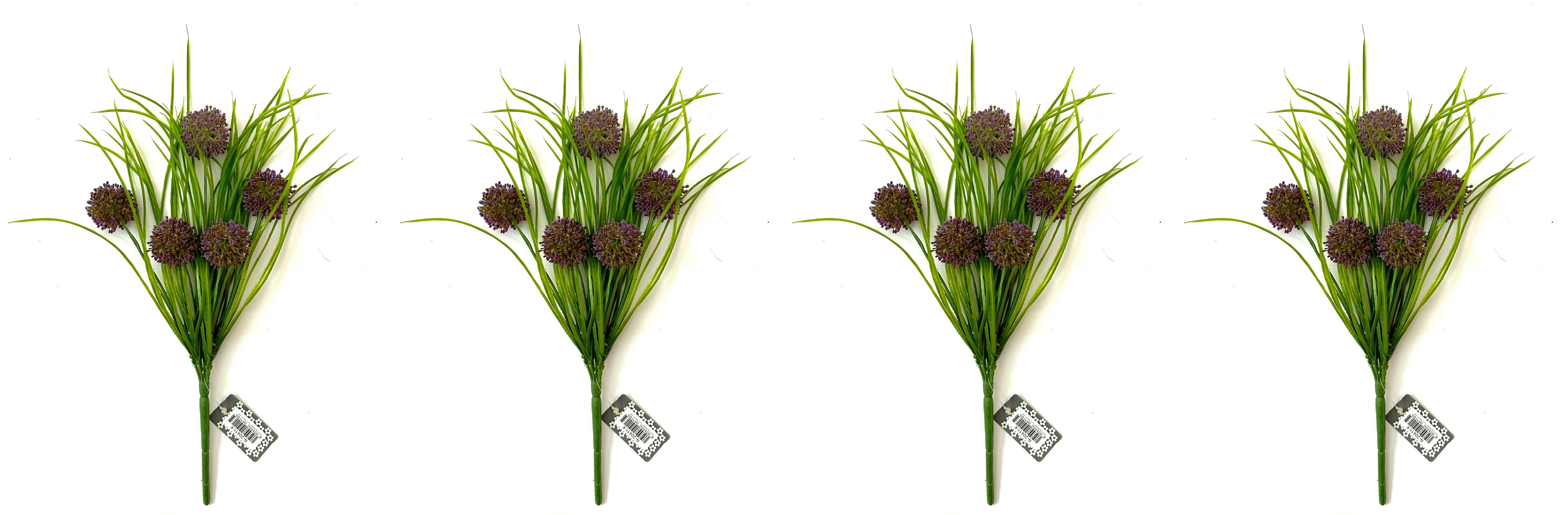 Kunstblumenstrauß Kunst Blume Zweig 4er Set Allium Busch 24 cm, colmore, 4er Set