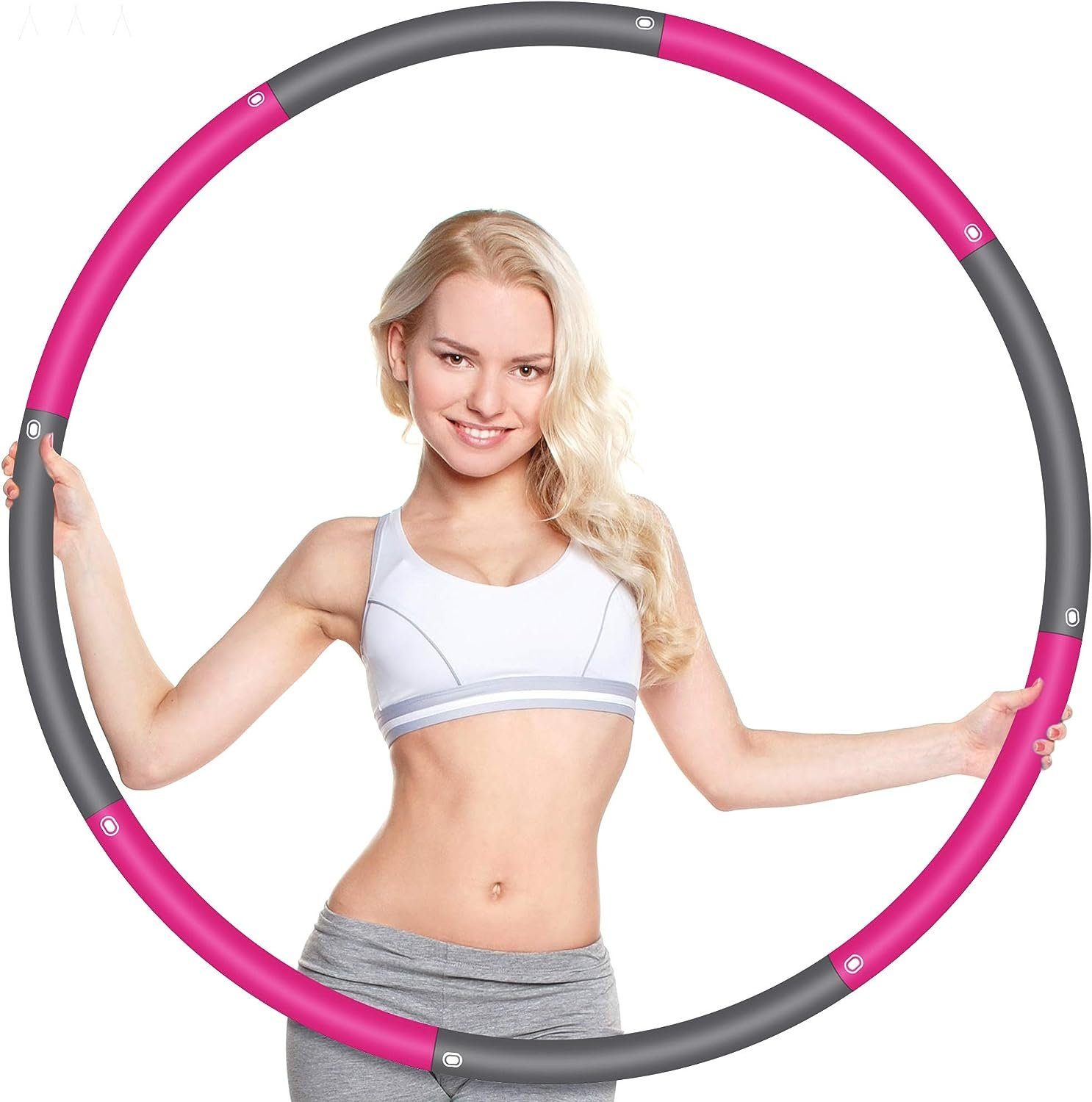 WANAP Hula-Hoop-Reifen Fitness Reifen erwachsene hullahub Reifen zum abnehmen, 1 KG Grau Rosa