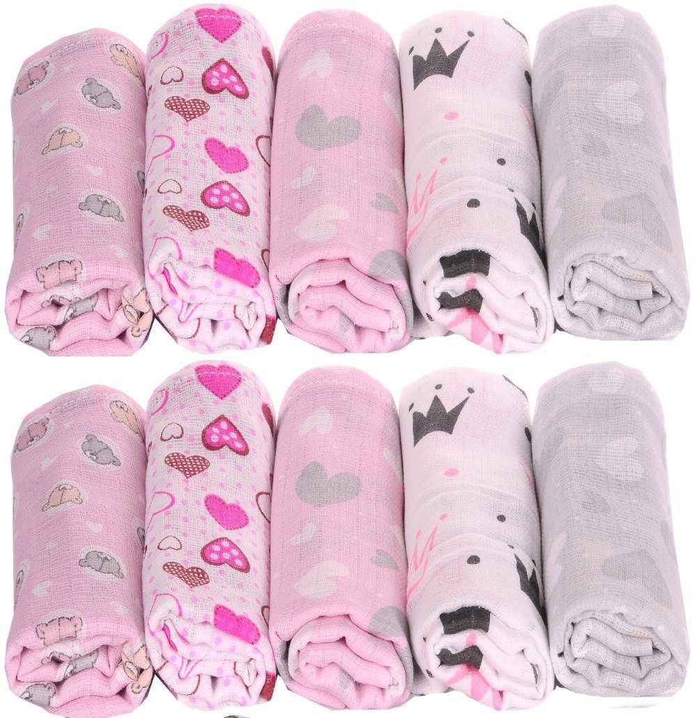 La Bortini Stoffwindeln Spucktücher 10er Pack Baby Mullwindeln Stoffwindeln (Packung, Stilltücher für Neugeborene, 10er Pack), aus reiner Baumwolle, große Packung