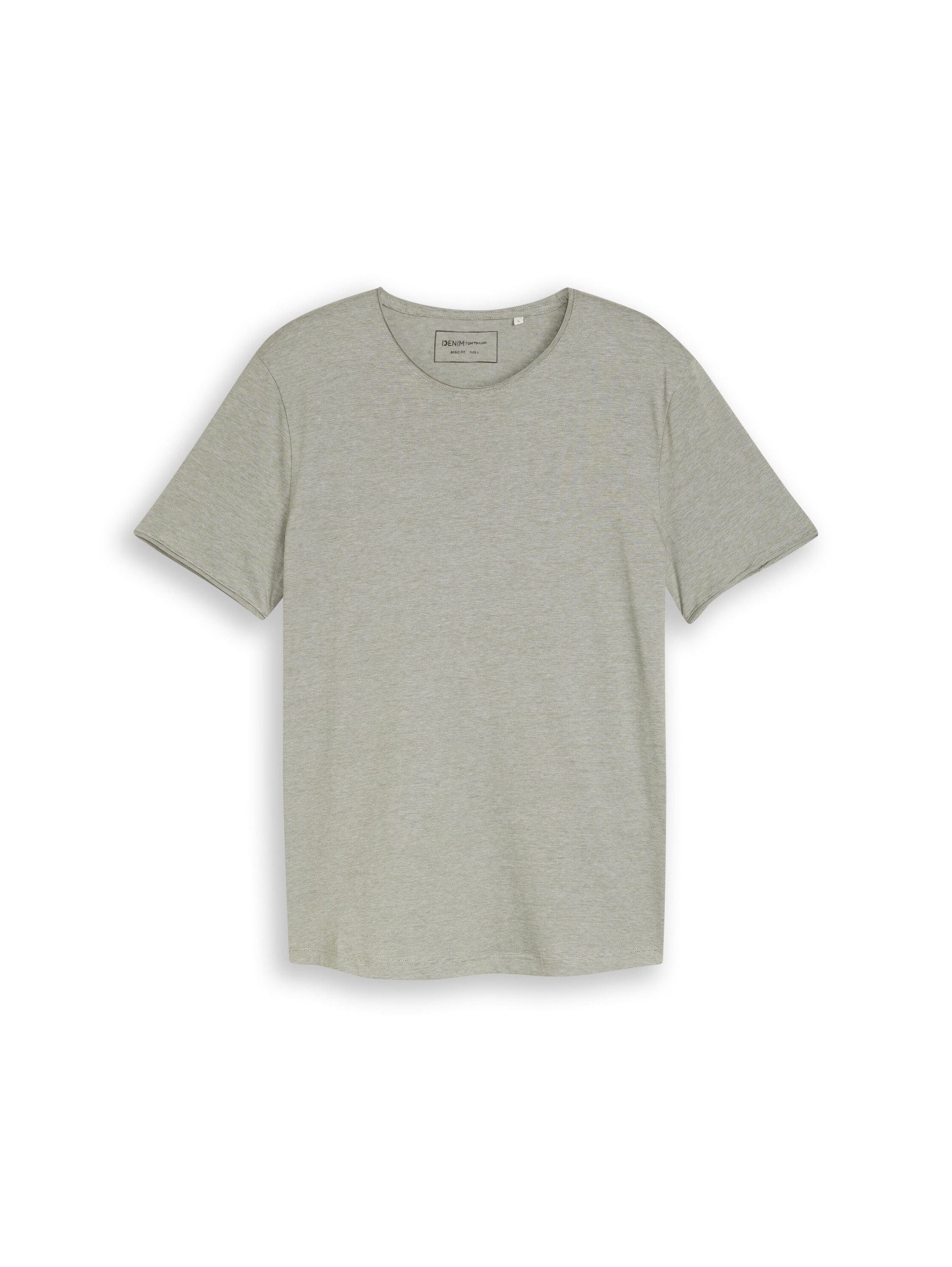TOM TAILOR Denim T-Shirt rounded hem finestripe t-shirt, oak leaf green fine stripe