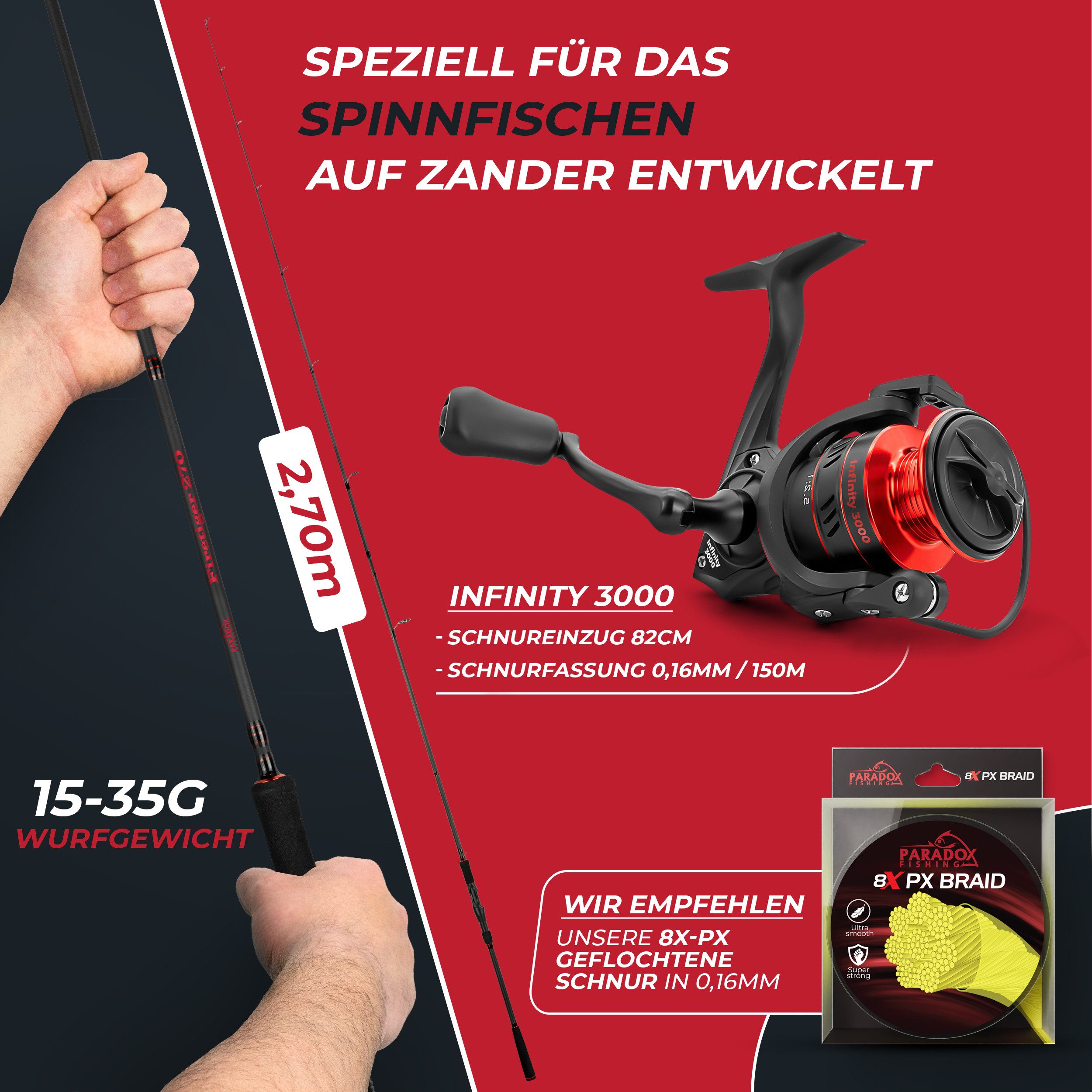 Paradox Fishing Spinnrute Firetiger, (Firetiger Spinnrute + Infinity Rolle), 2,1m/2,4m/2,7m, 5-20g/15-35g/20-60g – Bild 3 von 5