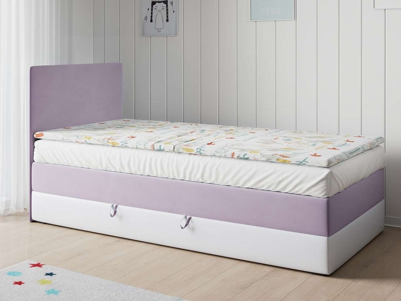 MKS MÖBEL Kinderbett KUBUS 1, Boxspringbett mit Matratze - Kinderbett, 90x200 Violett und Weiss