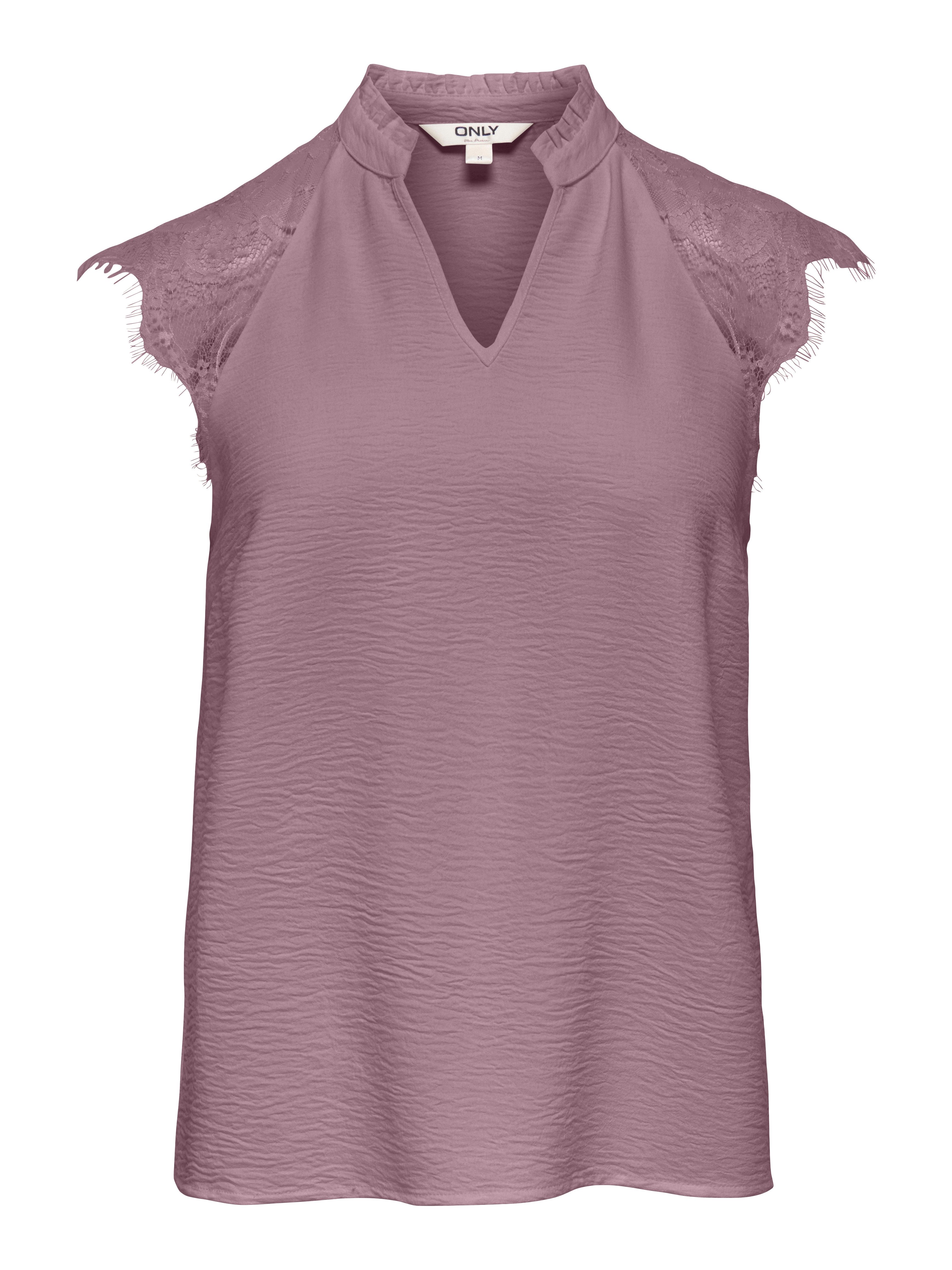 ONLY Shirttop ONLPLOY METTE SL LACE V-NECK TOP WVN Kunstfaser, regular fit, V-Ausschnitt