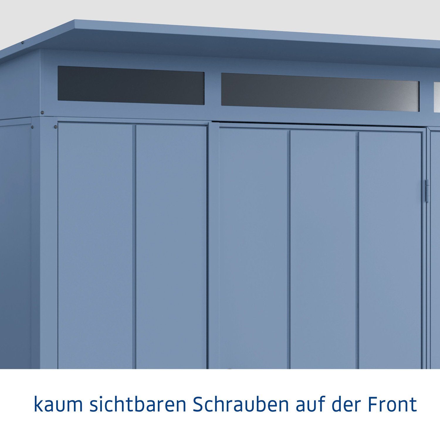 Hörmann Ecostar Gerätehaus Metall-Gerätehaus taubenblau 3, Elegant mit Tür Typ 1-flügelige Pultdach