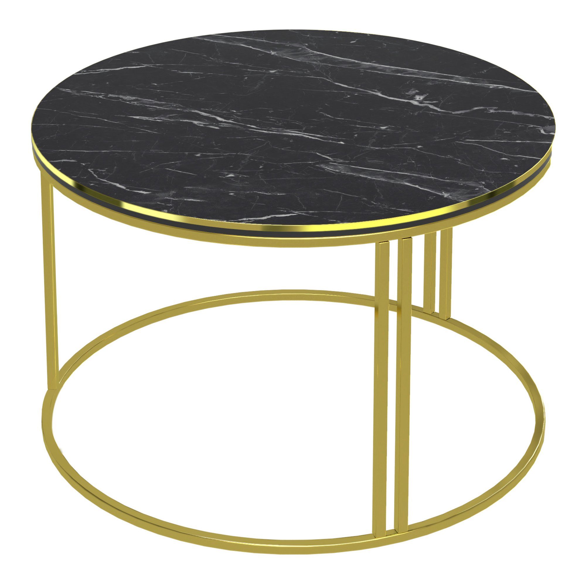 Couchtisch, Beistelltisch schwarz Gold | »Aulum« en.casa Marmor 50xØ80cm Marmor/Schwarz-Gold