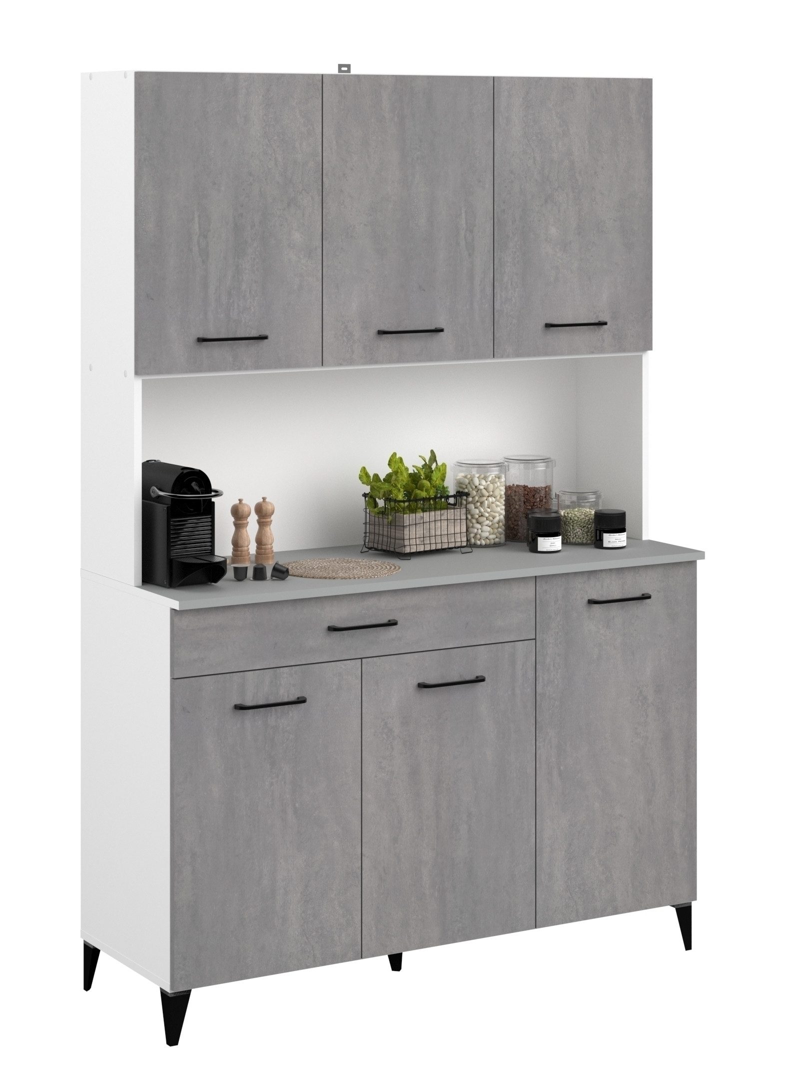 Parisot Buffet Malice 11 6 Türen, 8 Fächer, Beton Optik hell / weiß - 120x180x44cm (BxHxT)