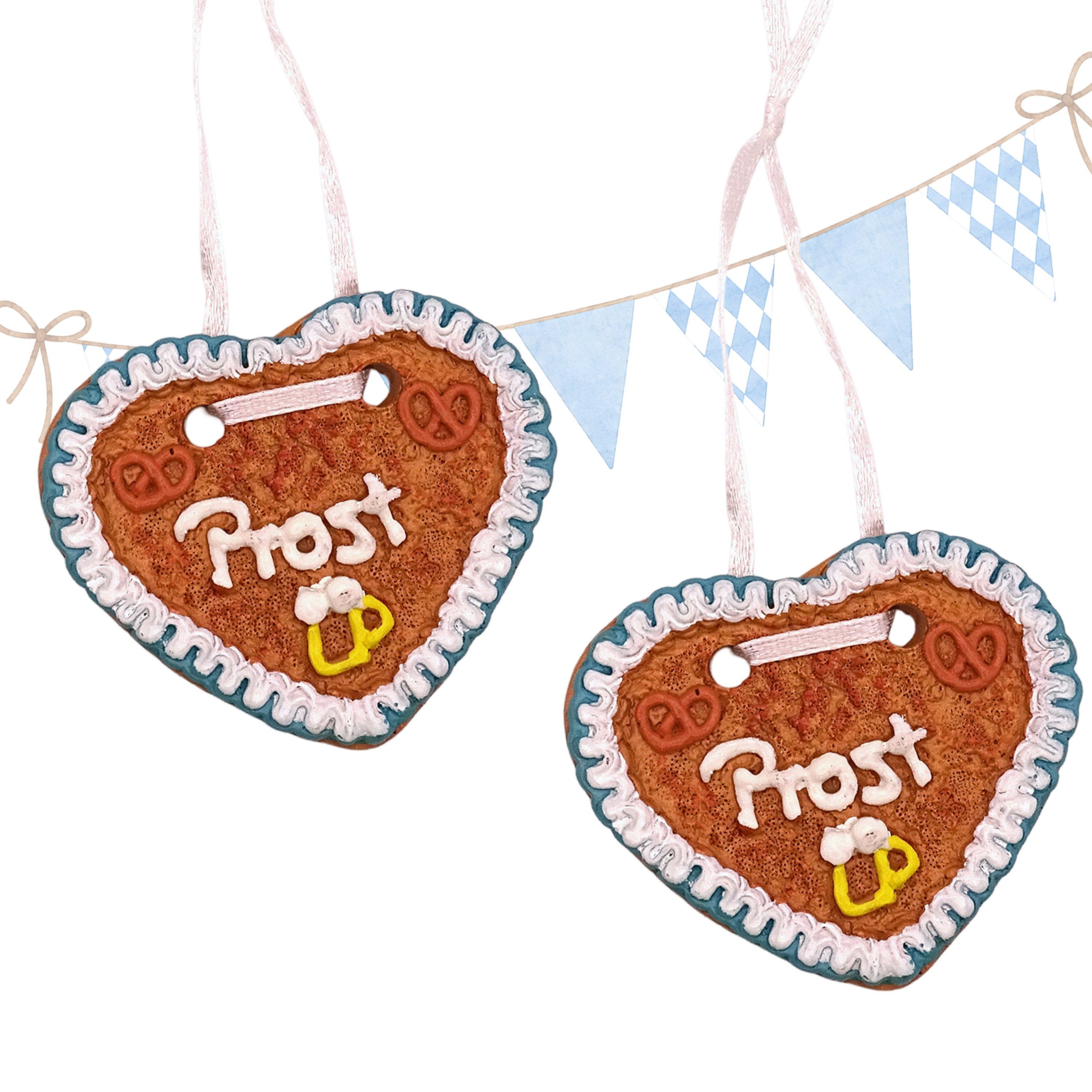 Logbuch-Verlag Dekofigur Lebkuchenherz Anhänger Prost 6 cm – Oktoberfest-Deko aus Polyresin