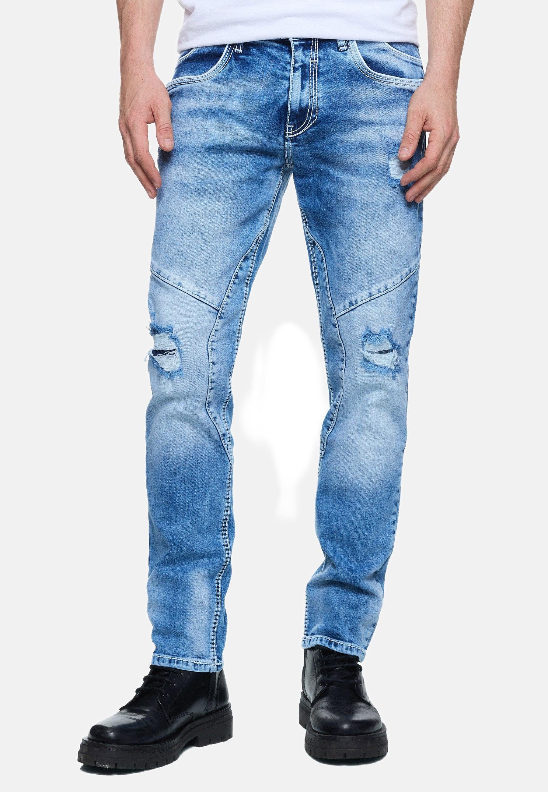 blau Rusty Straight-Jeans Neal trendigen Used-Details mit NISHO