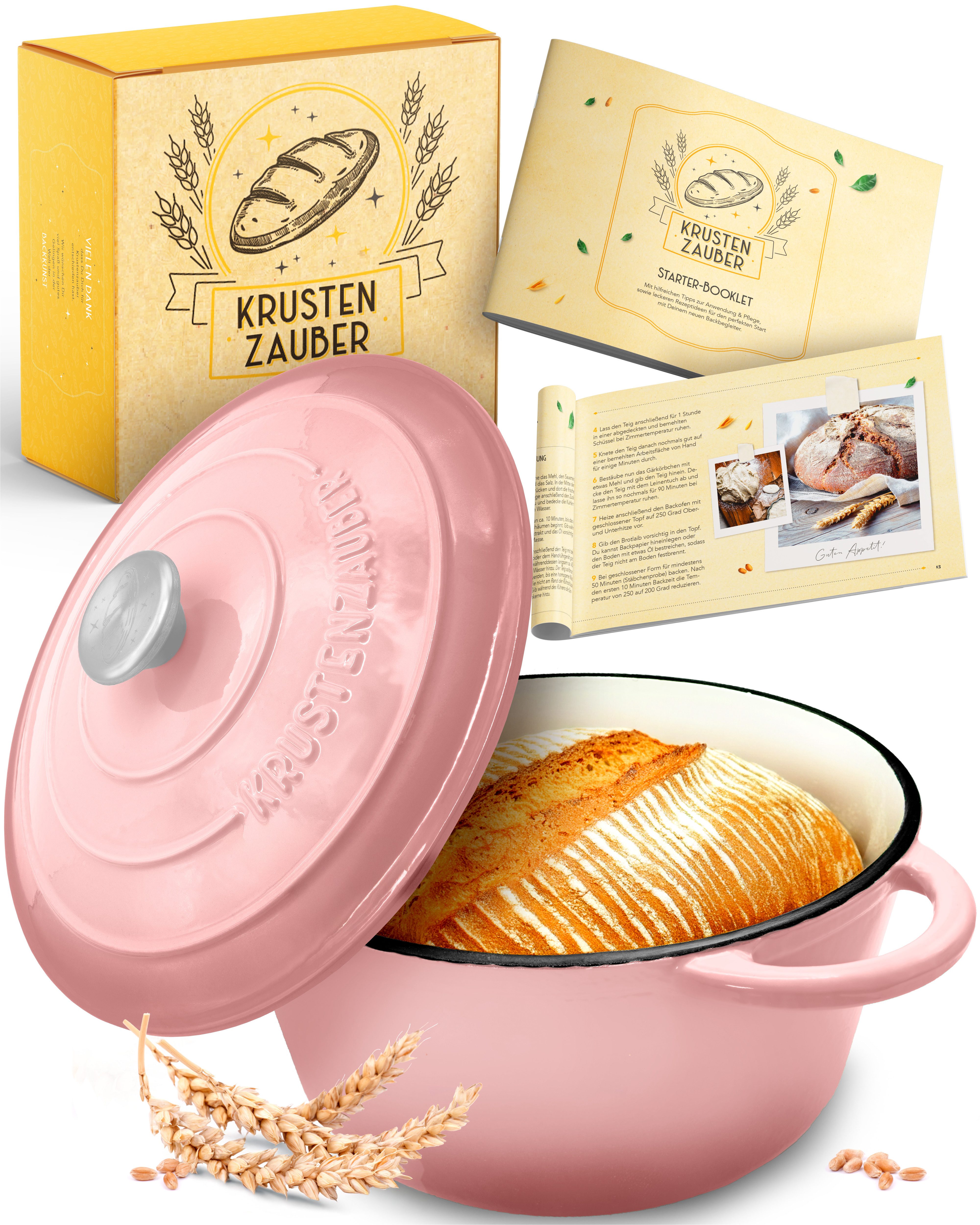 Krustenzauber Kasserolle Gusseisen Topf als Kochtopf, Schmortopf oder Brotbackform