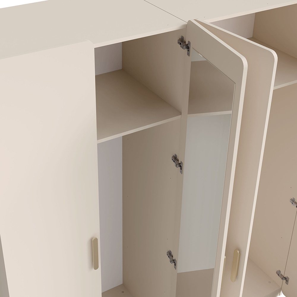 Lomadox Schlafzimmer-Set LOUSADA-166, (Spar-Set, 5-tlg., Bettgestell Kleiderschrank Kommode Nachttische), in beige, 160x200cm Liegefläche, Kopfteilpolster