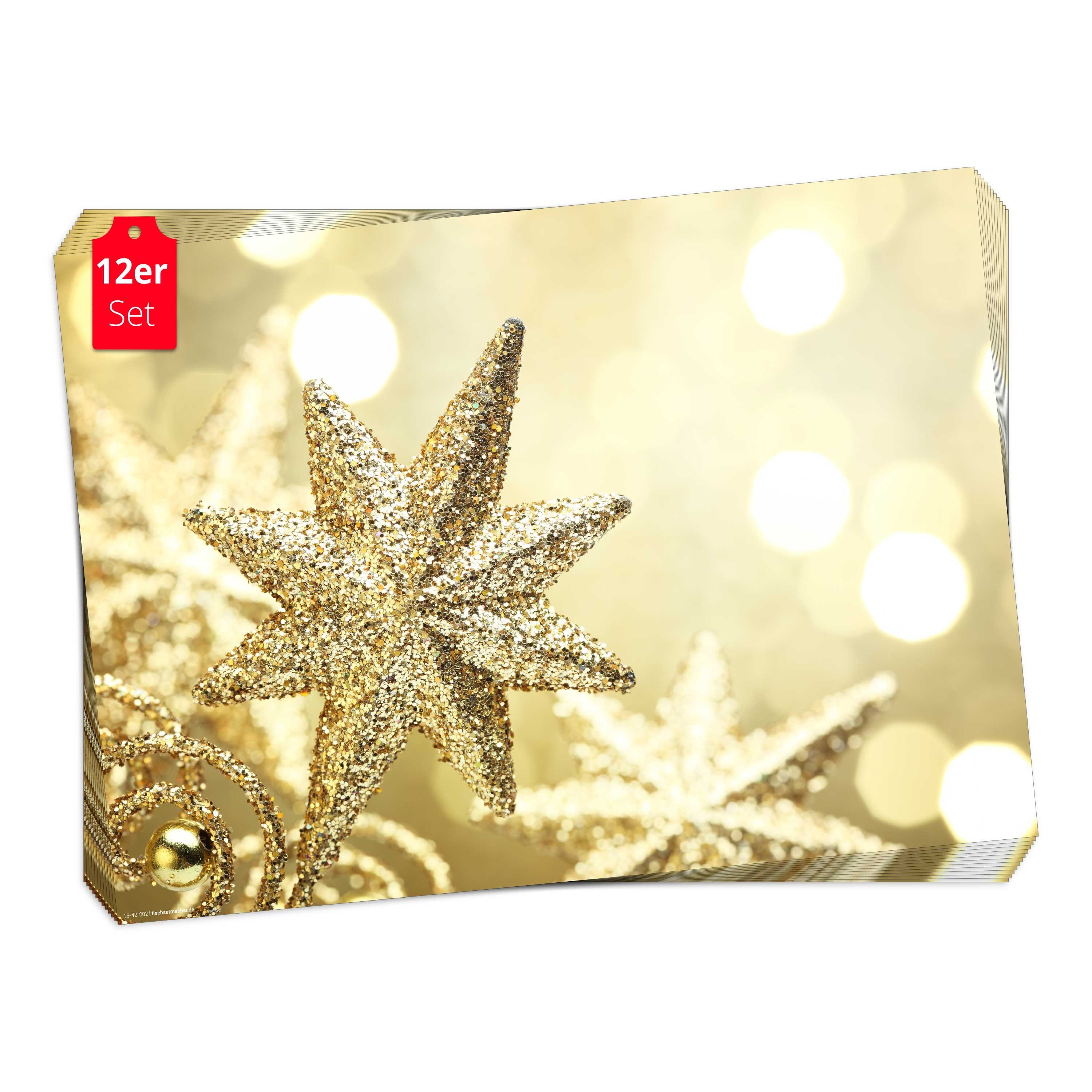 Tischsetmacher Platzset Tischsets I Platzsets - Weihnachten - Goldener Glitzerstern, (aus Naturpapier in Aufbewahrungsmappe, 12-St., 44 x 32 cm / gold), Made in Germany