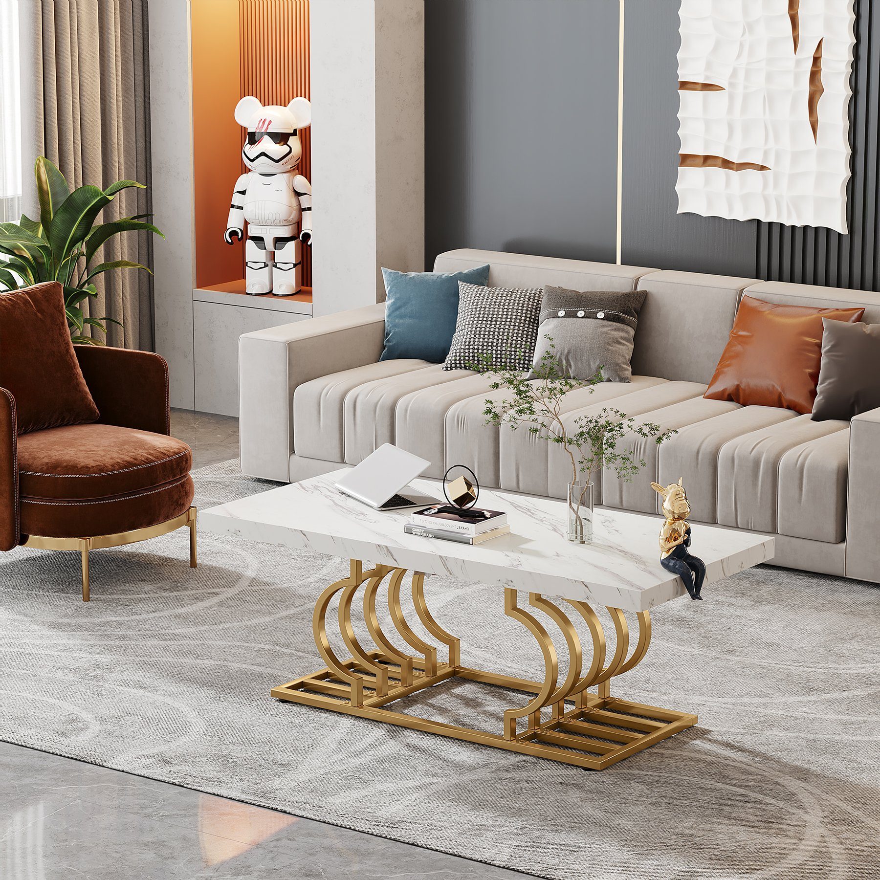 Tribesigns Couchtisch Moderner Faux Marmor Cocktailtisch,Teetisch Akzentmöbel für Wohnzimmer