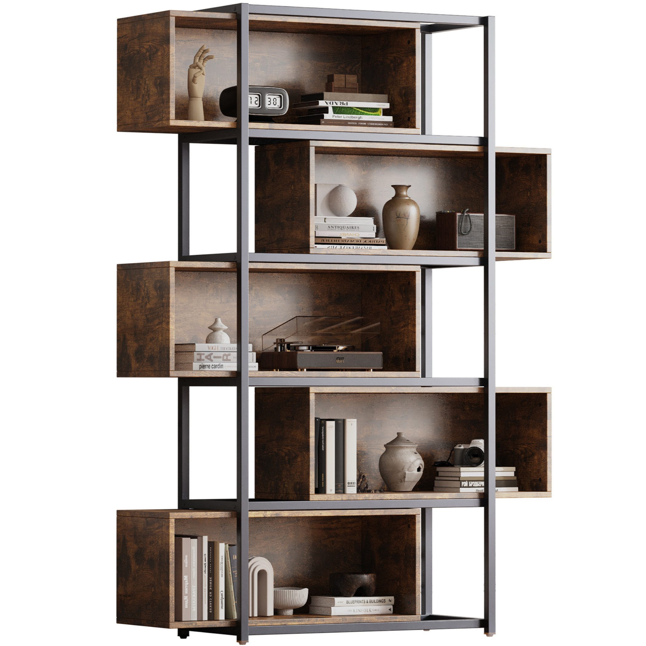 SeedWave Vitrine Vintage Merzweckschrank Vitrinenschrank Anti-Kipp Stahl Standvitrine Schraubenlöcher zum Wandhalter, Abziehbare Regale