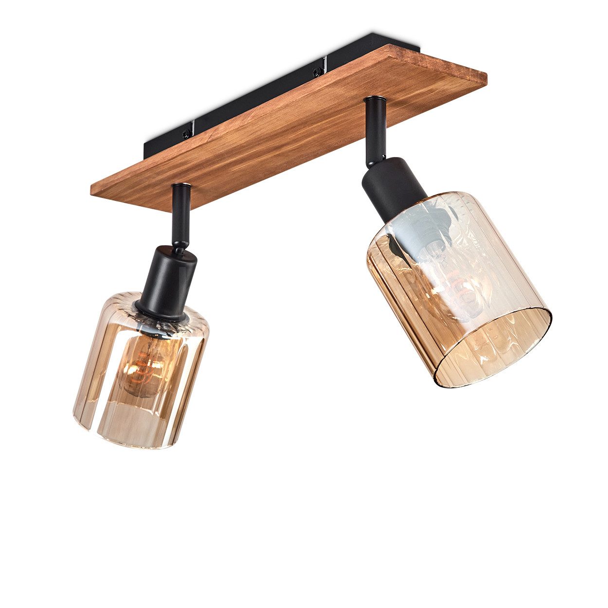 hofstein Deckenleuchte Deckenlampe aus Metall/Holz/Glas in Schwarz/Natur/Be günstig online kaufen