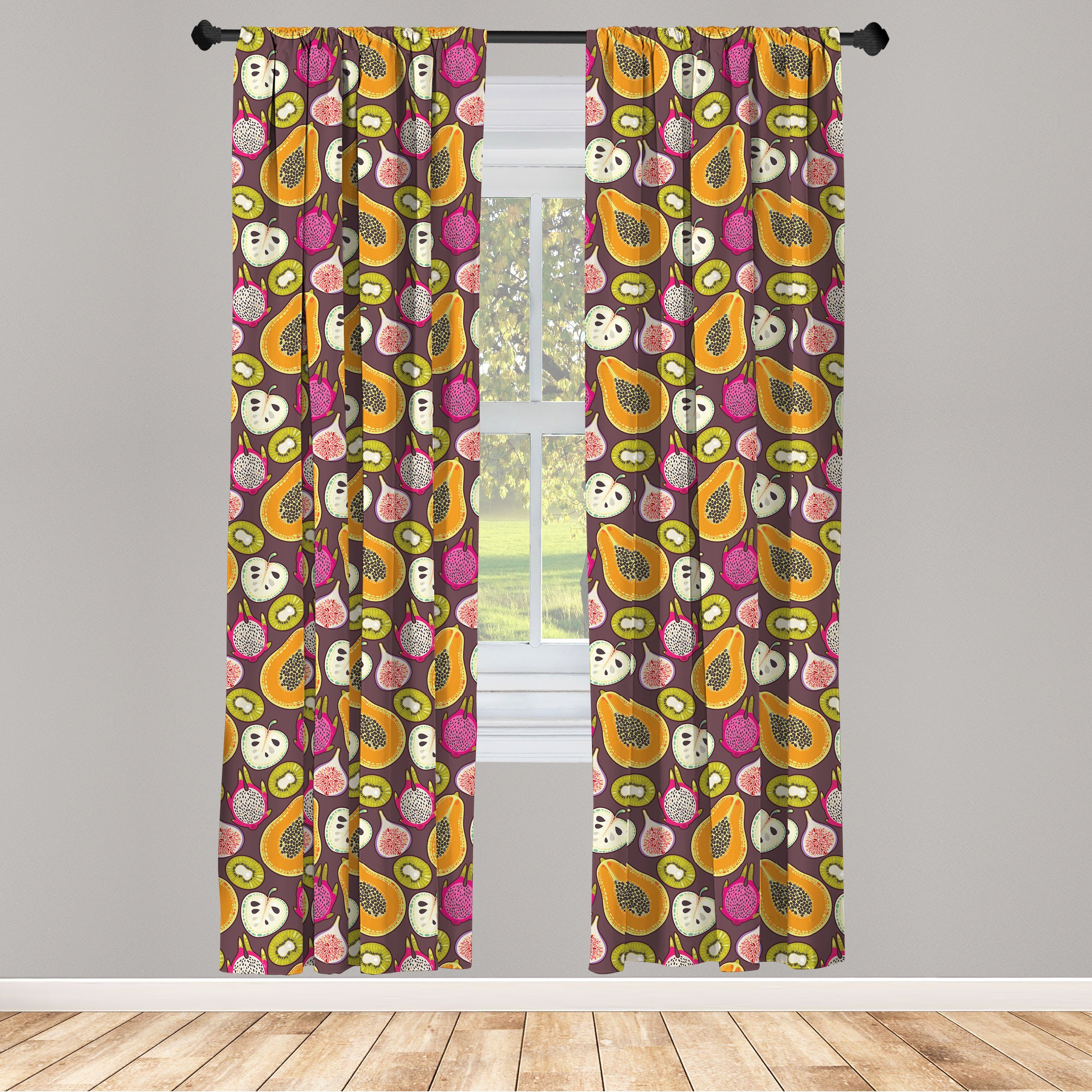 Gardine Vorhang für Wohnzimmer Schlafzimmer Dekor, Abakuhaus, Microfaser, Frucht-Kunst Kiwi Fig Papaya Pitaya