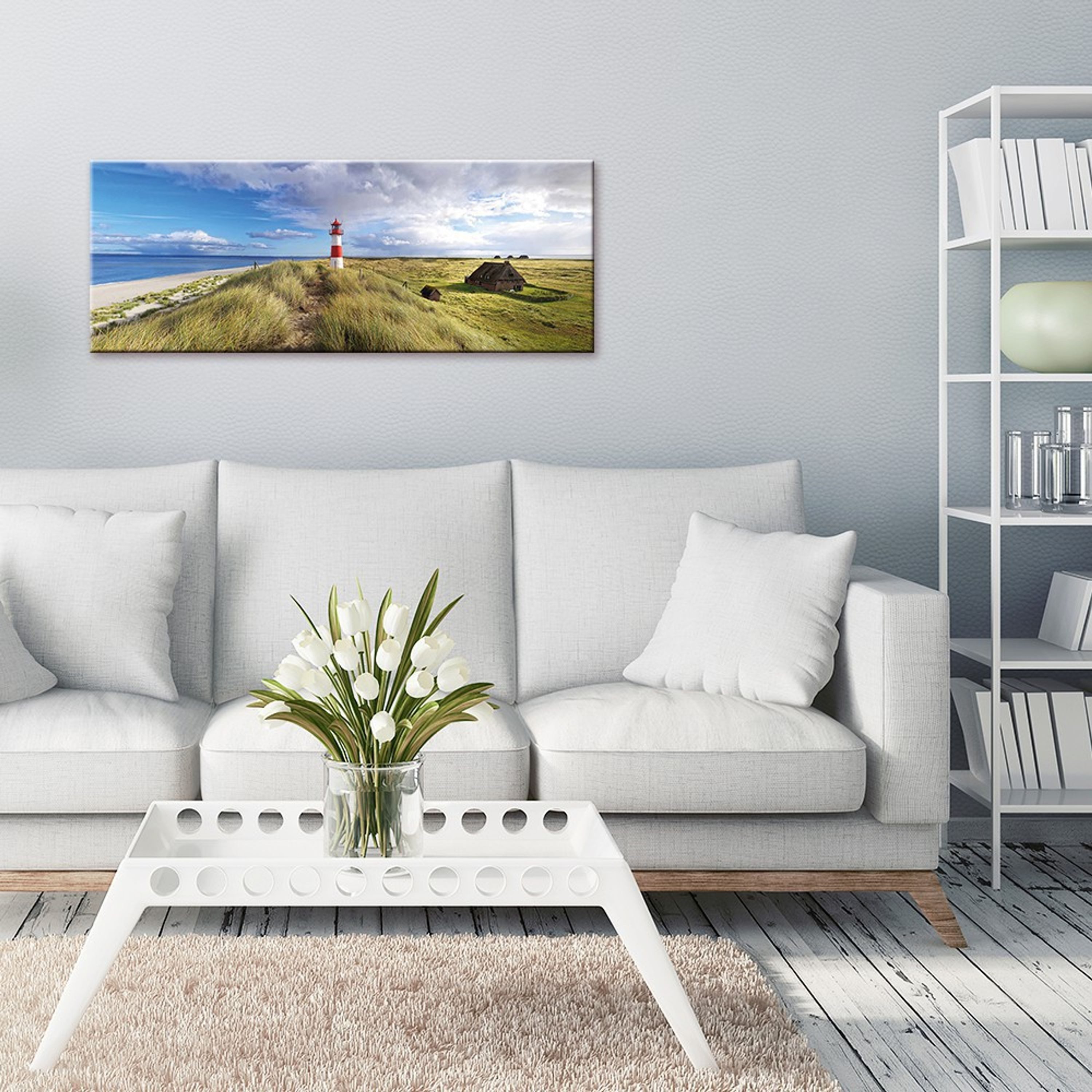 artissimo Glasbild Bild aus Glas 80x30 cm / Wandbild Querformat / Wanddeko modern, Strand und Meer: Leuchtturm von Sylt in Blau-Grün – Bild 2 von 4