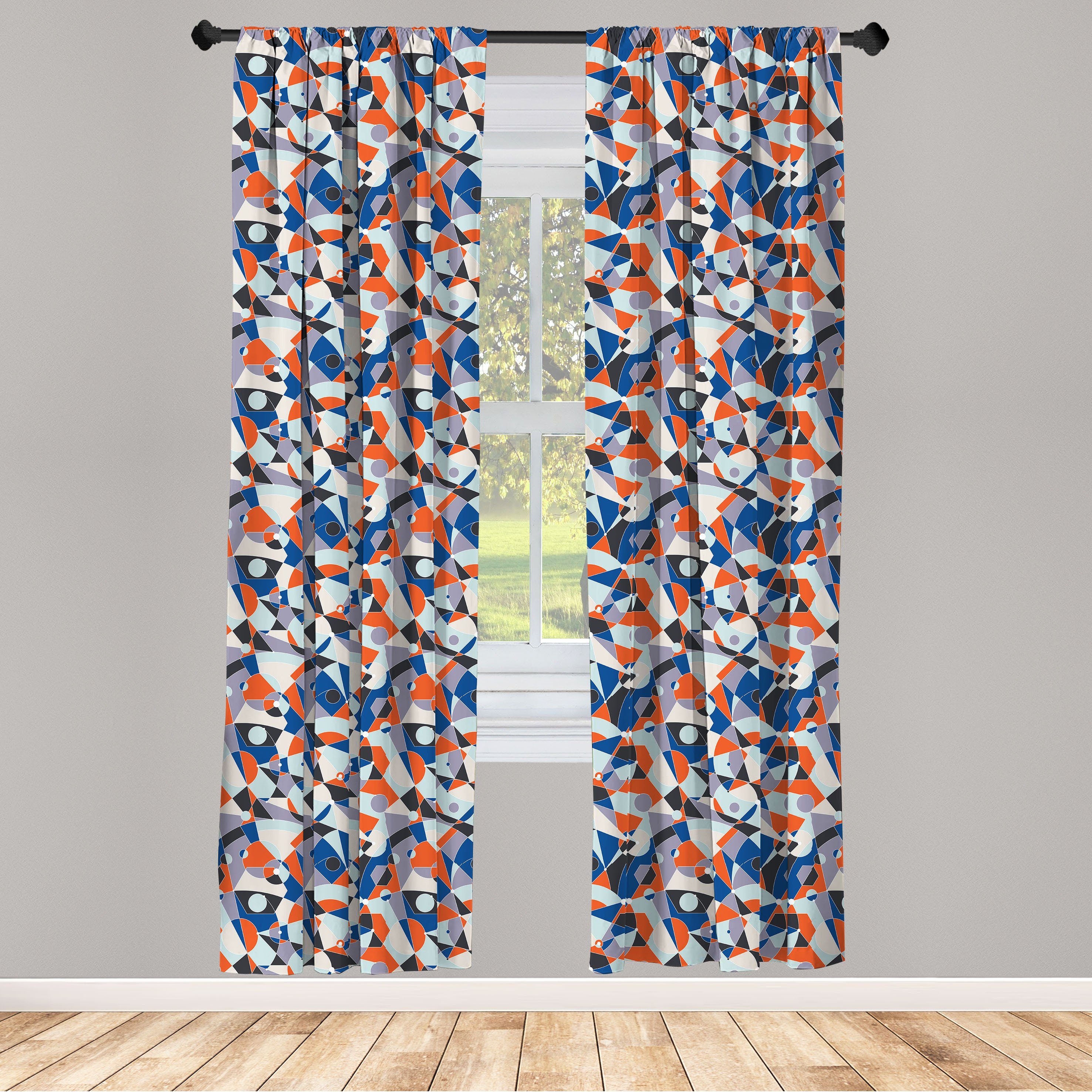 Gardine Vorhang für Wohnzimmer Schlafzimmer Dekor, Abakuhaus, Microfaser, Mitte des Jahrhunderts Farben Formen Gitter