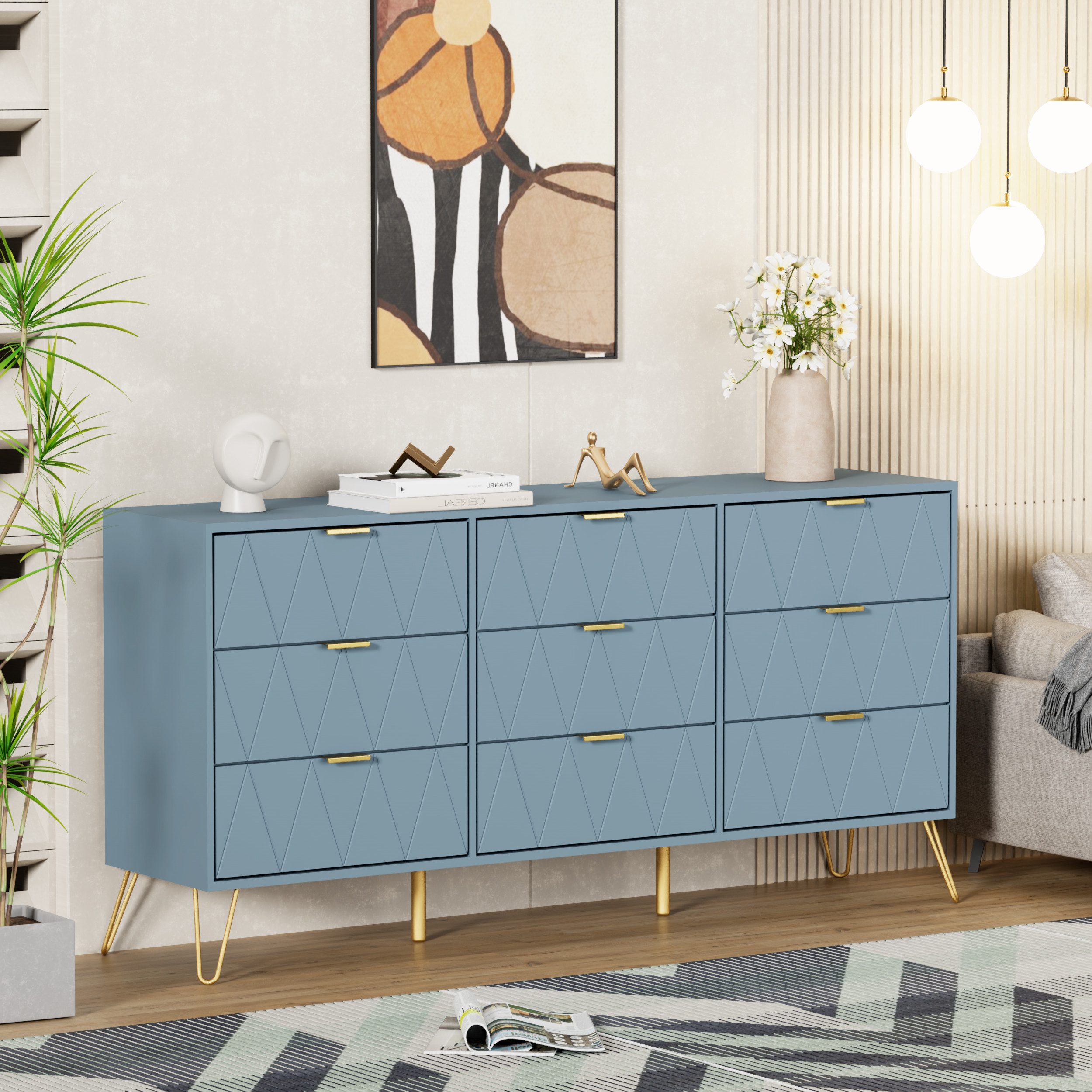 UEV Kommode modern Sideboard schmal Mehrzweckschrank für Kleidung Dokumente (Packung) – Bild 3 von 5