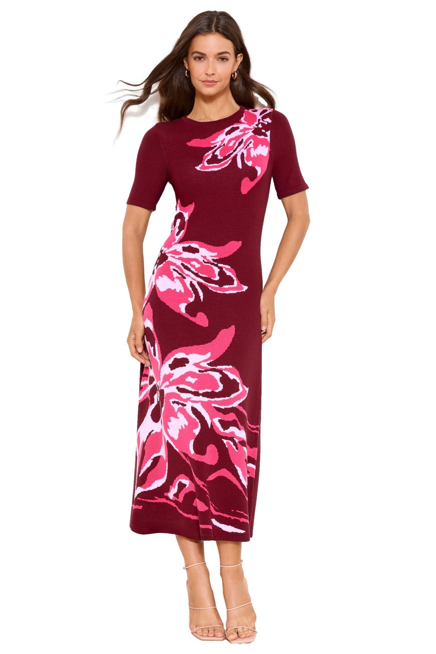 Midikleid Lipsy Kurzarm-Strick-Midikleid, Print, Kurzgröße