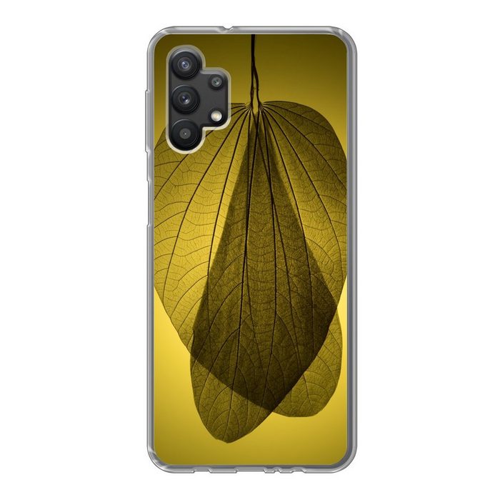 MuchoWow Handyhülle Skelett mehrerer botanischer Blätter auf gelbem Hintergrund Handyhülle Samsung Galaxy A32 5G Smartphone-Bumper Print Handy